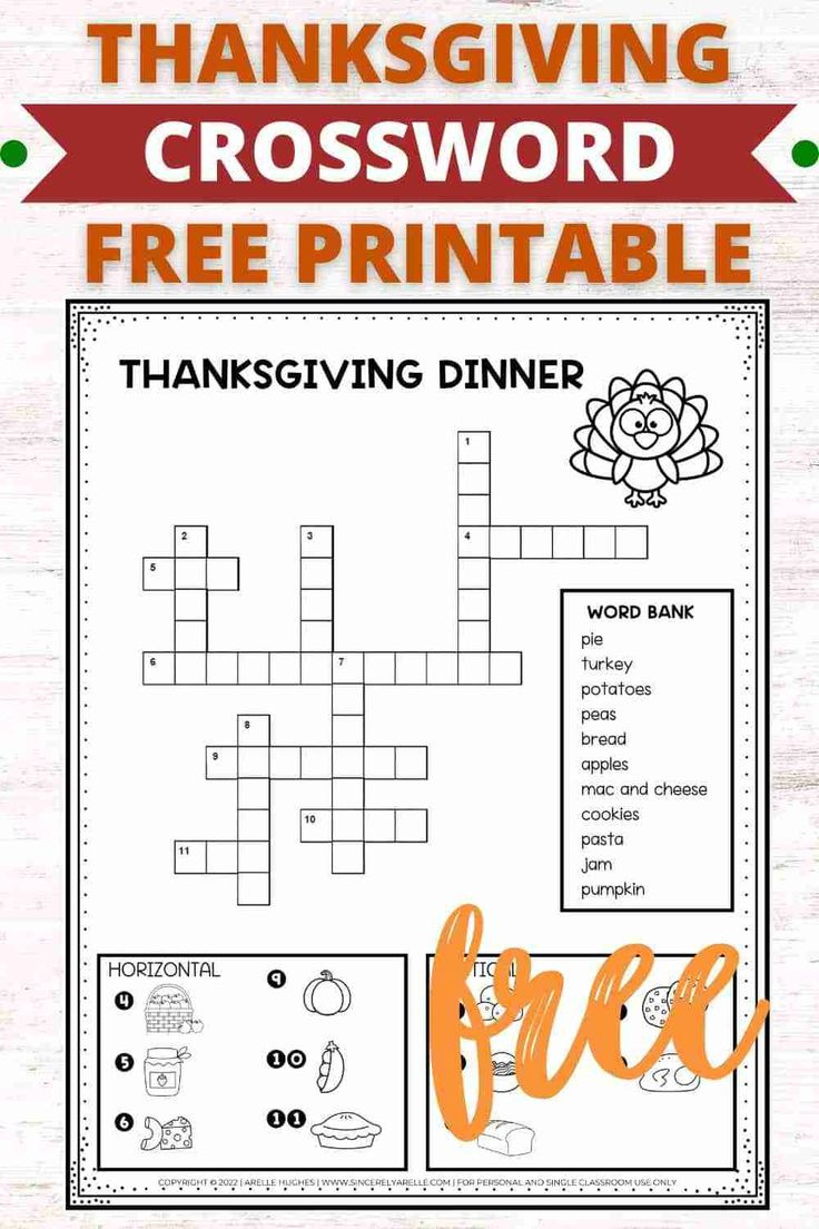 Thanksgiving Dinner Crossword Puzzle (Free Printable) - Smart intended for Thanksgiving Crossword Free Printable