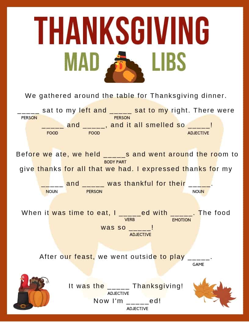 Thanksgiving Mad Libs - Jac Of All Things with regard to Free Printable Thanksgiving Mad Libs