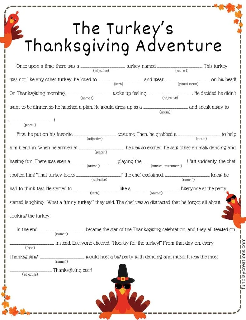 Thanksgiving Mad Libs Printables regarding Free Printable Thanksgiving Mad Libs