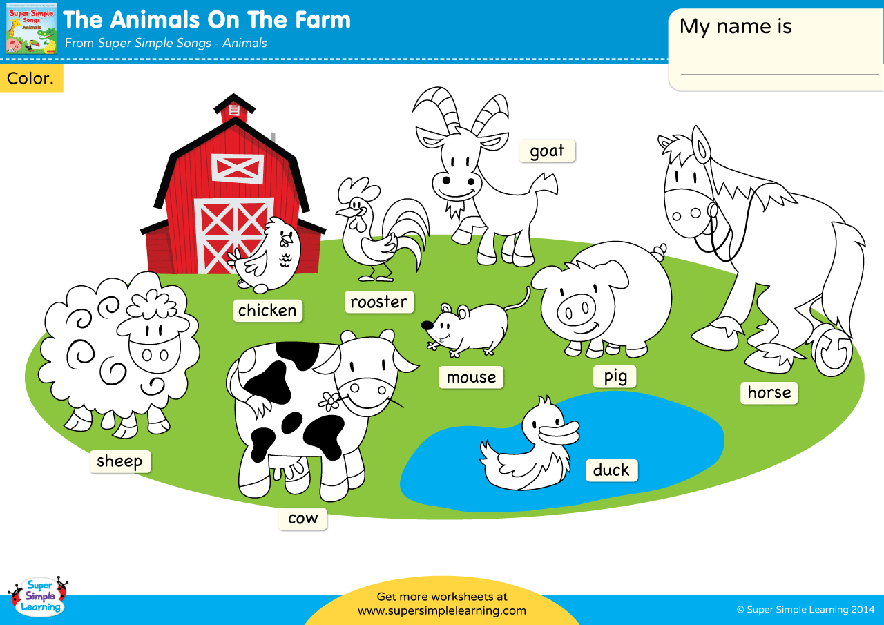 The Animals On The Farm Worksheet - Color The Animals - Super Simple intended for Farm Animals Printables Free