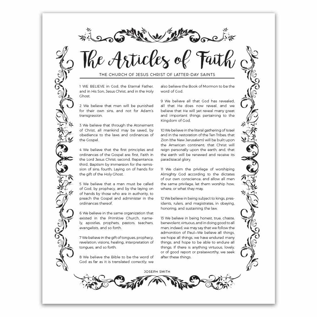 The Articles Of Faith Poster - Organic Style inside Articles Of Faith Printables