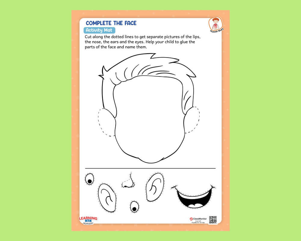 The Human Body Activity Complete The Face- Worksheet - Classmonitor intended for Printable Parts of the Face Cut and Paste