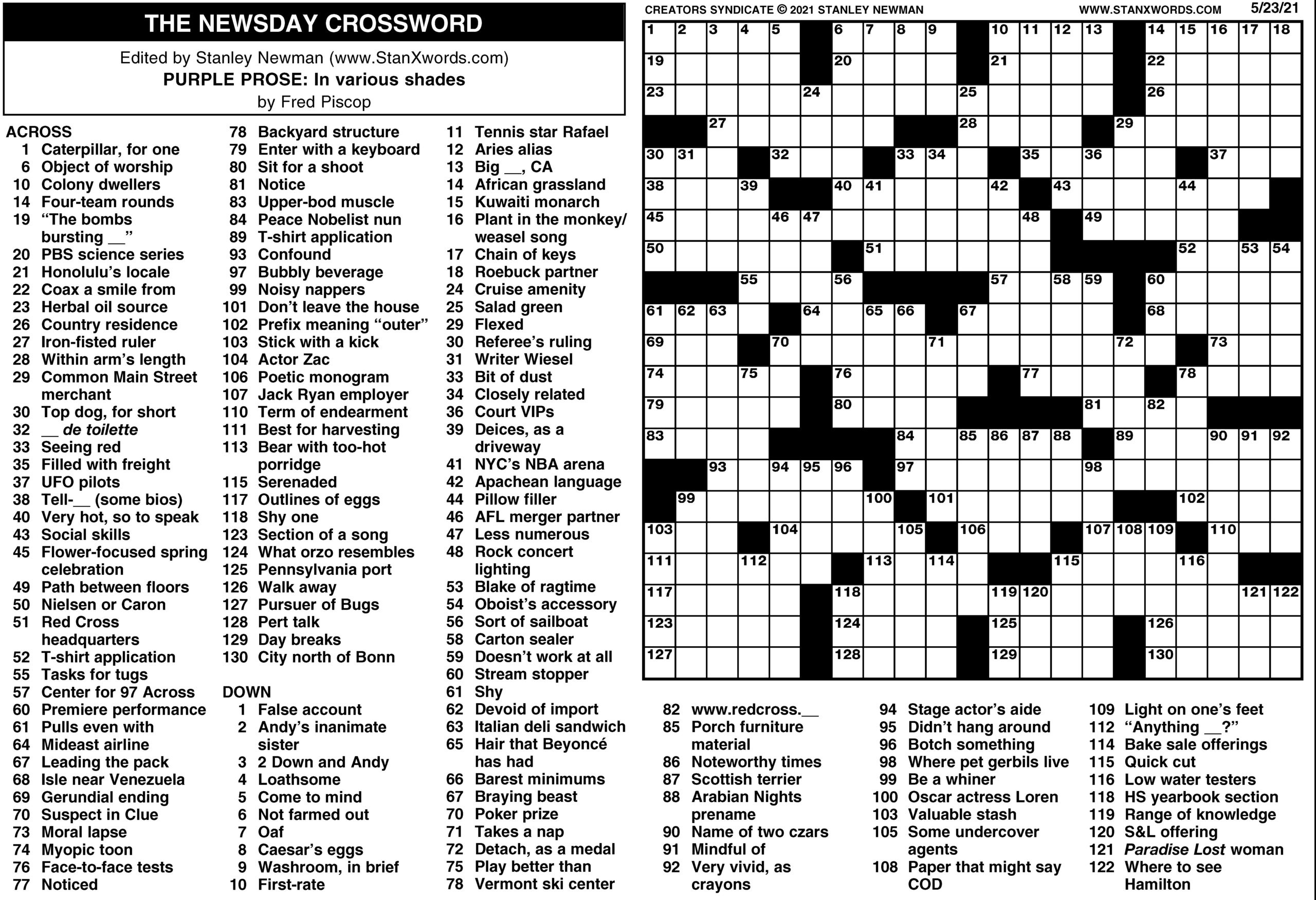 The Newsday Crassword - The Mountain Eagle pertaining to Newsday Crossword Solution Today Free Printable