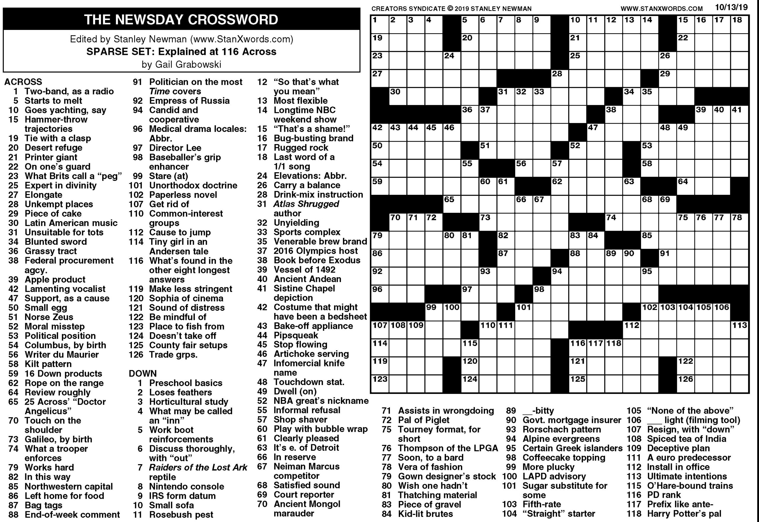 The Newsday Crossword - The Mountain Eagle with regard to Newsday Crossword Printable Today