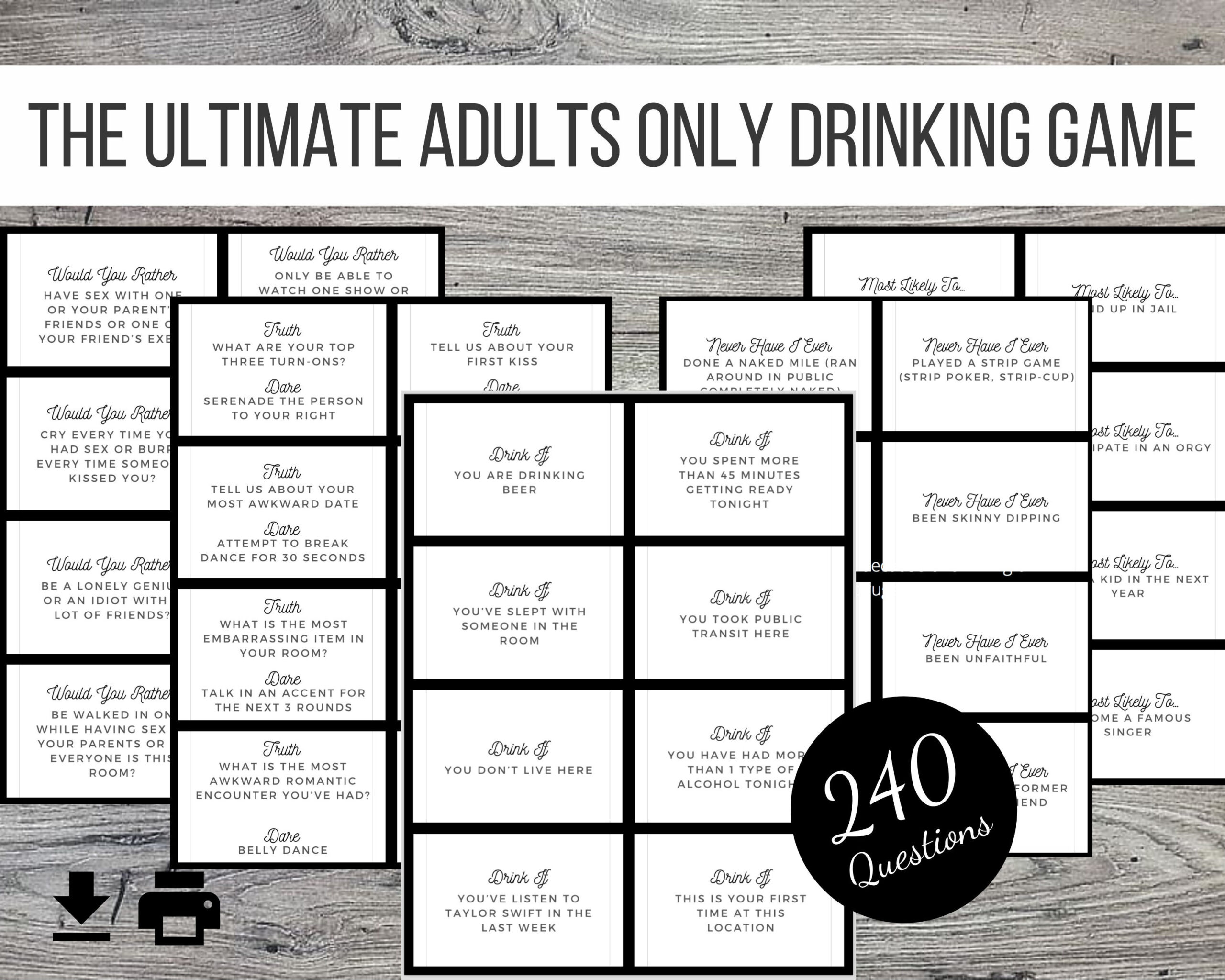 The Ultimate Adults Only Printable Drinking And Party Game, 240 Question Cards intended for Printable Drinking Card Games