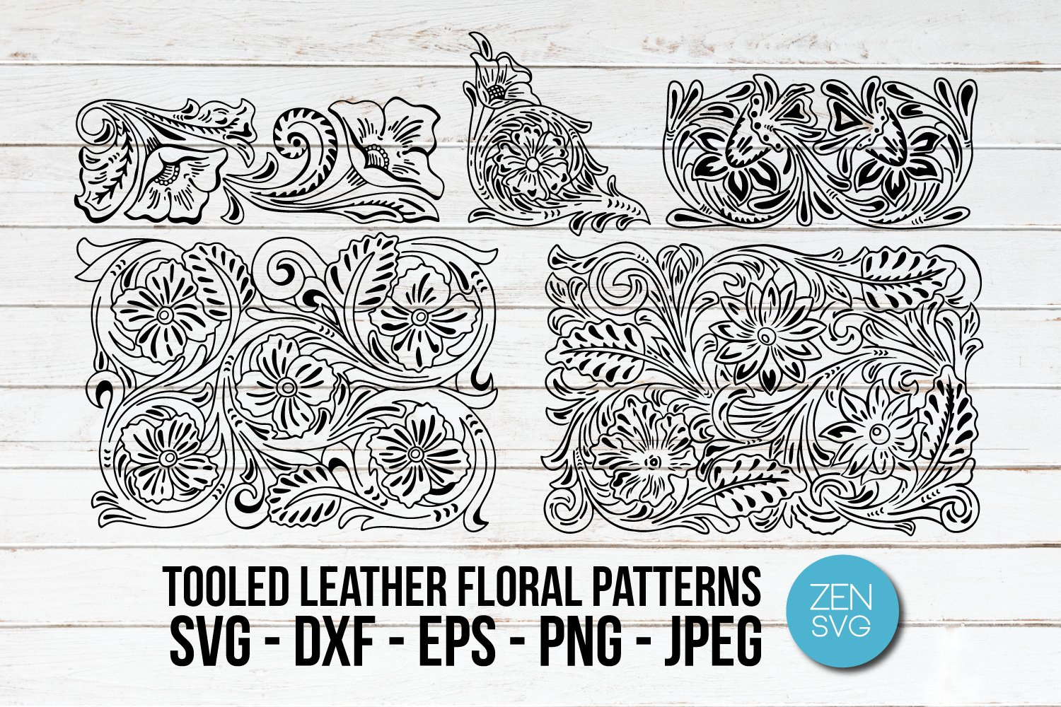 Tooled Leather Floral Pattern Cut File in Printable Leather Floral Patterns