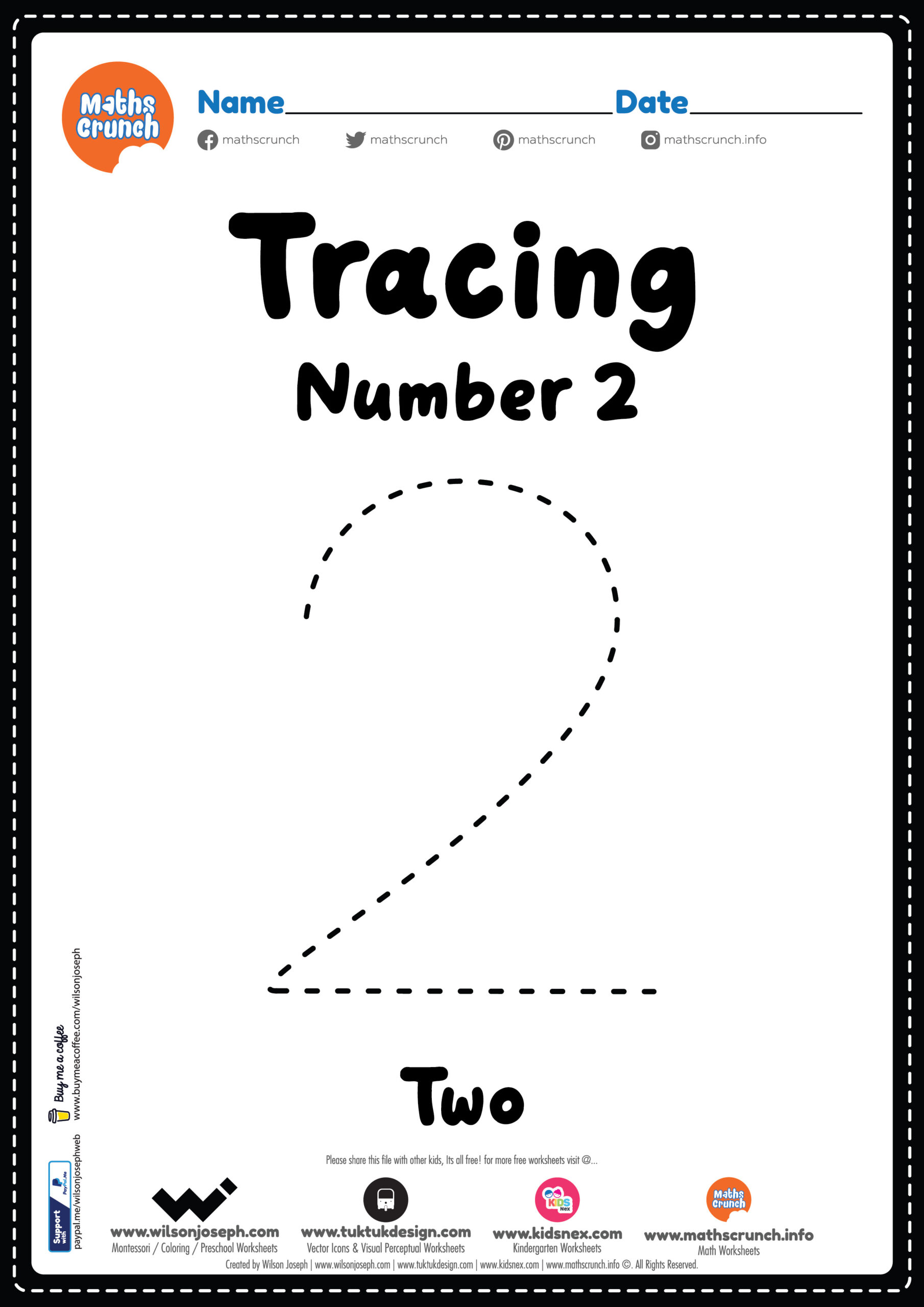 Tracing Number 2 Worksheet For Kids - Free Printable Pdf intended for Number Two Worksheet Printable