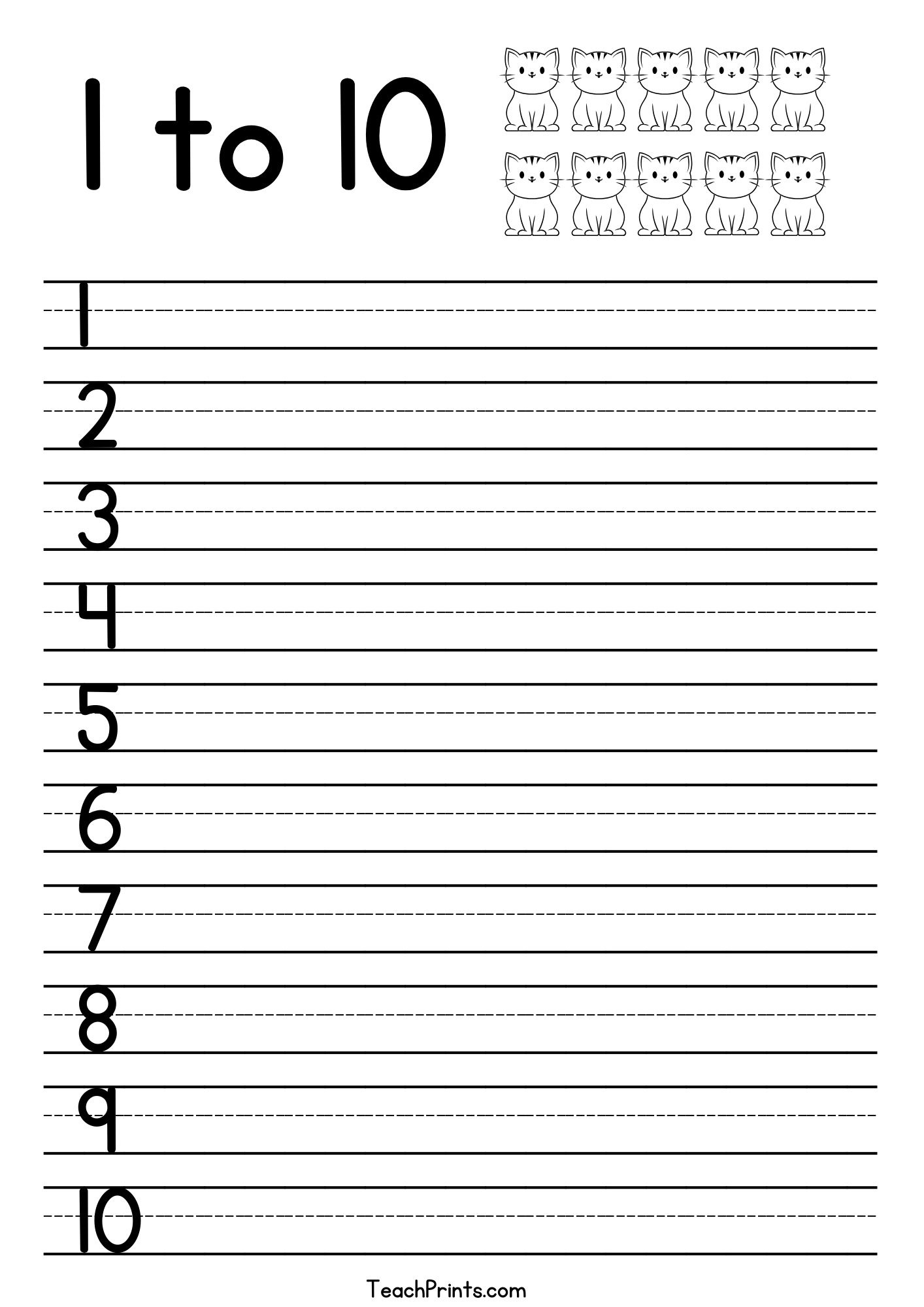 Tracing Numbers 1-10 Worksheets (Free Printable Pdfs) - Teach Prints within Practice Writing Numbers Worksheet Printable
