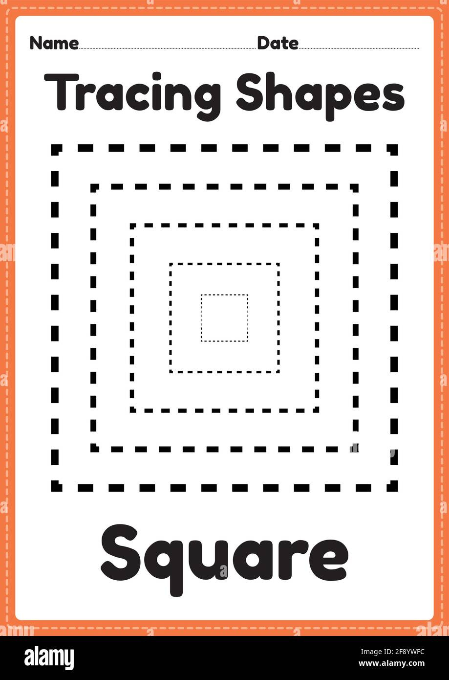 Tracing Square Shapes Worksheet For Kindergarten Hi-Res Stock within Printable Square Shape Worksheets