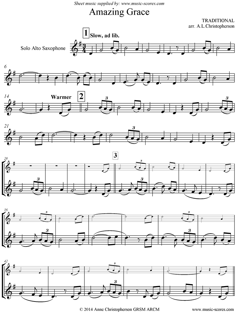 Traditional. Amazing Grace Solo Alto Sax 7 Mins Classical Sheet Music in Alto Sax Sheet Music Free Printable