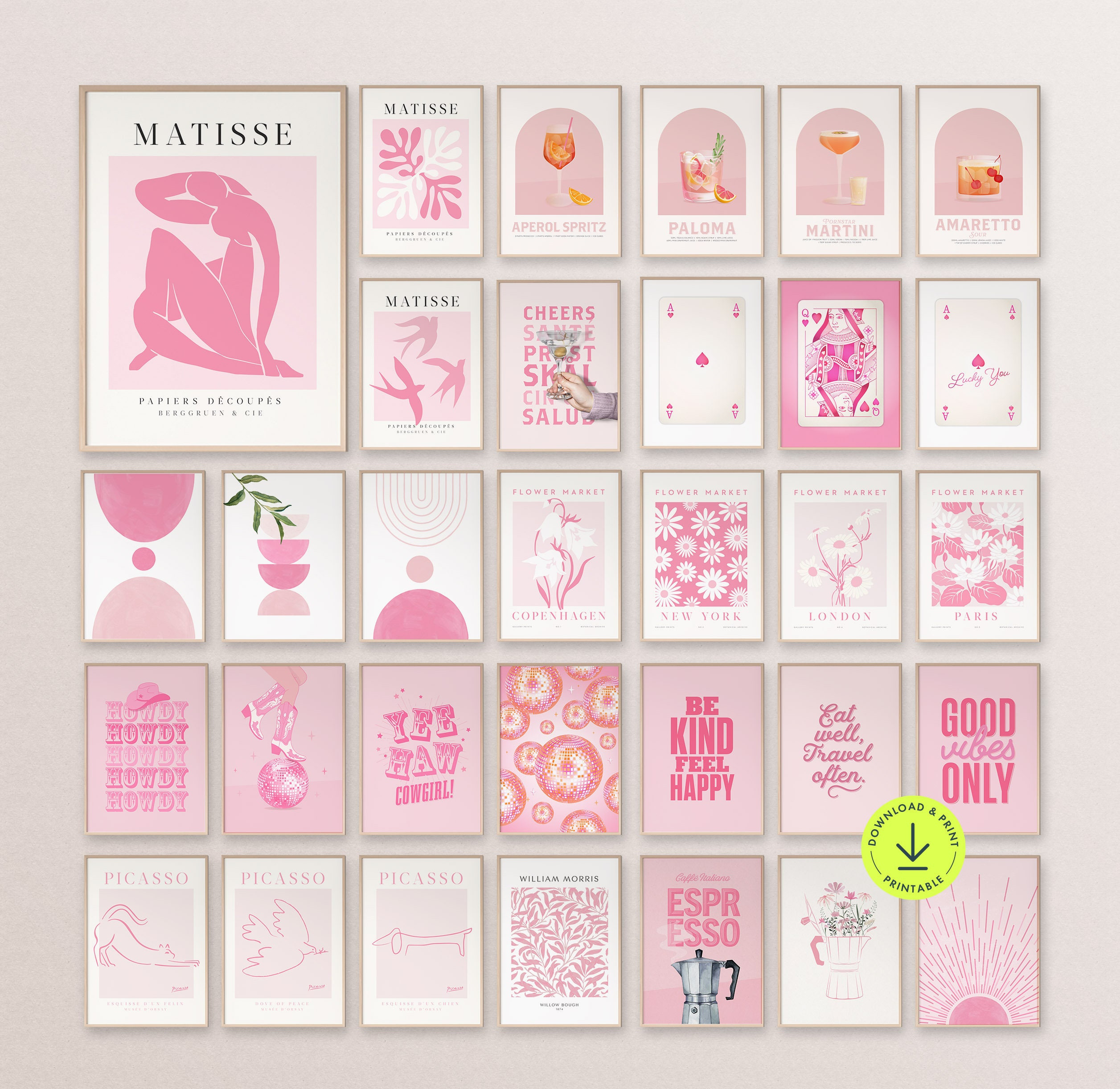 Trendy Pink Wall Art Set 42 Posters Pink Gallery Wall Set intended for Printable Pink Wall Art