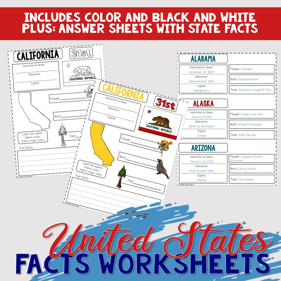 United States Facts Worksheets And Printables | Homeschool intended for Free Printable State Facts Worksheets