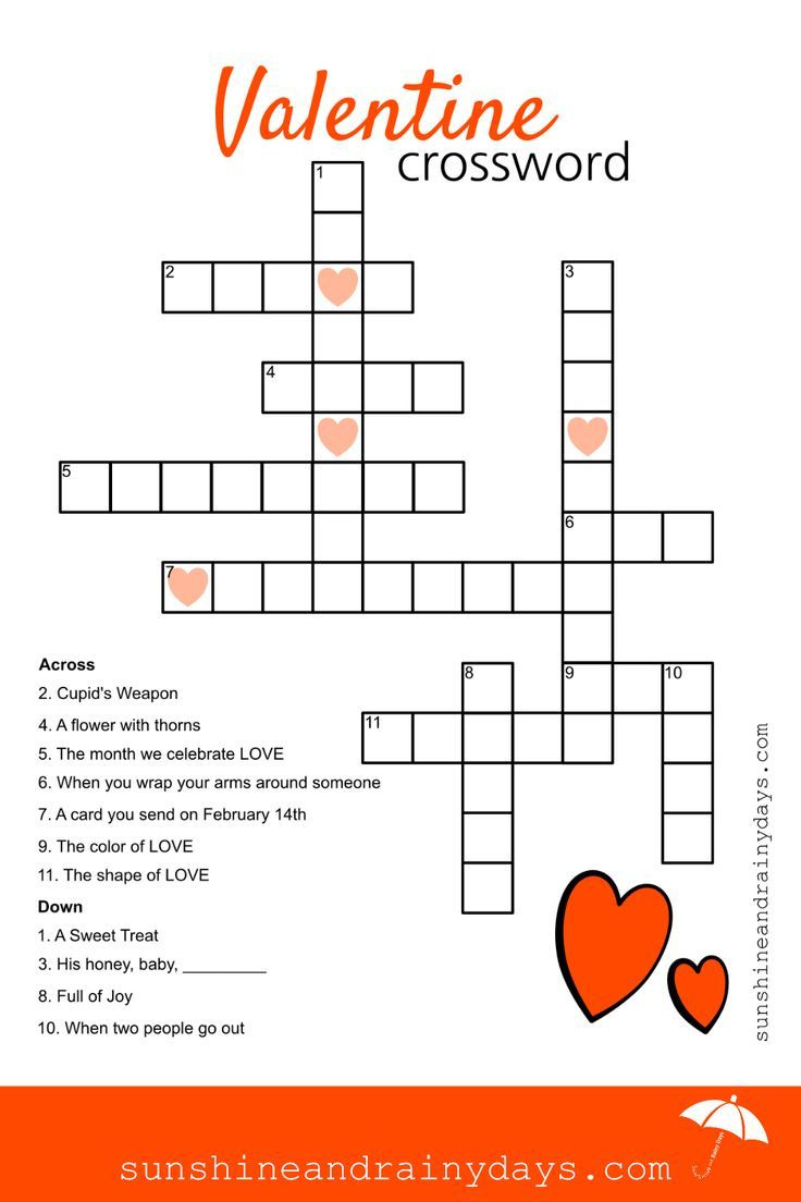 Valentine Crossword Puzzle within Valentine Crossword Printable