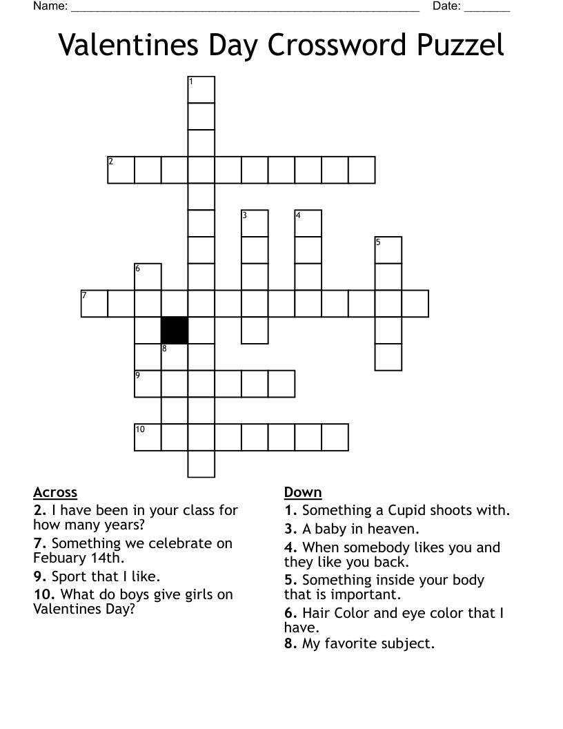 Valentines Day Crossword Puzzel - Wordmint throughout Valentine Crossword Printable