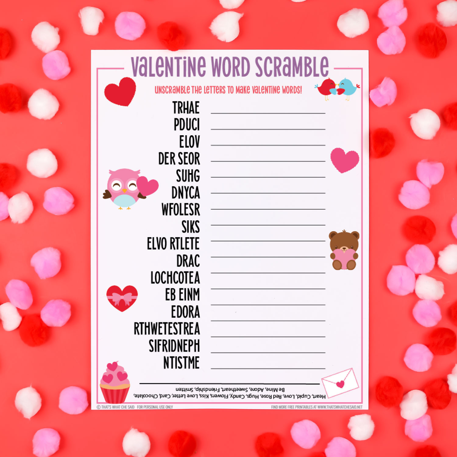 Valentine&amp;#039;S Day Word Scramble + 20 Free Valentine Printables regarding Free Printable Valentine Game