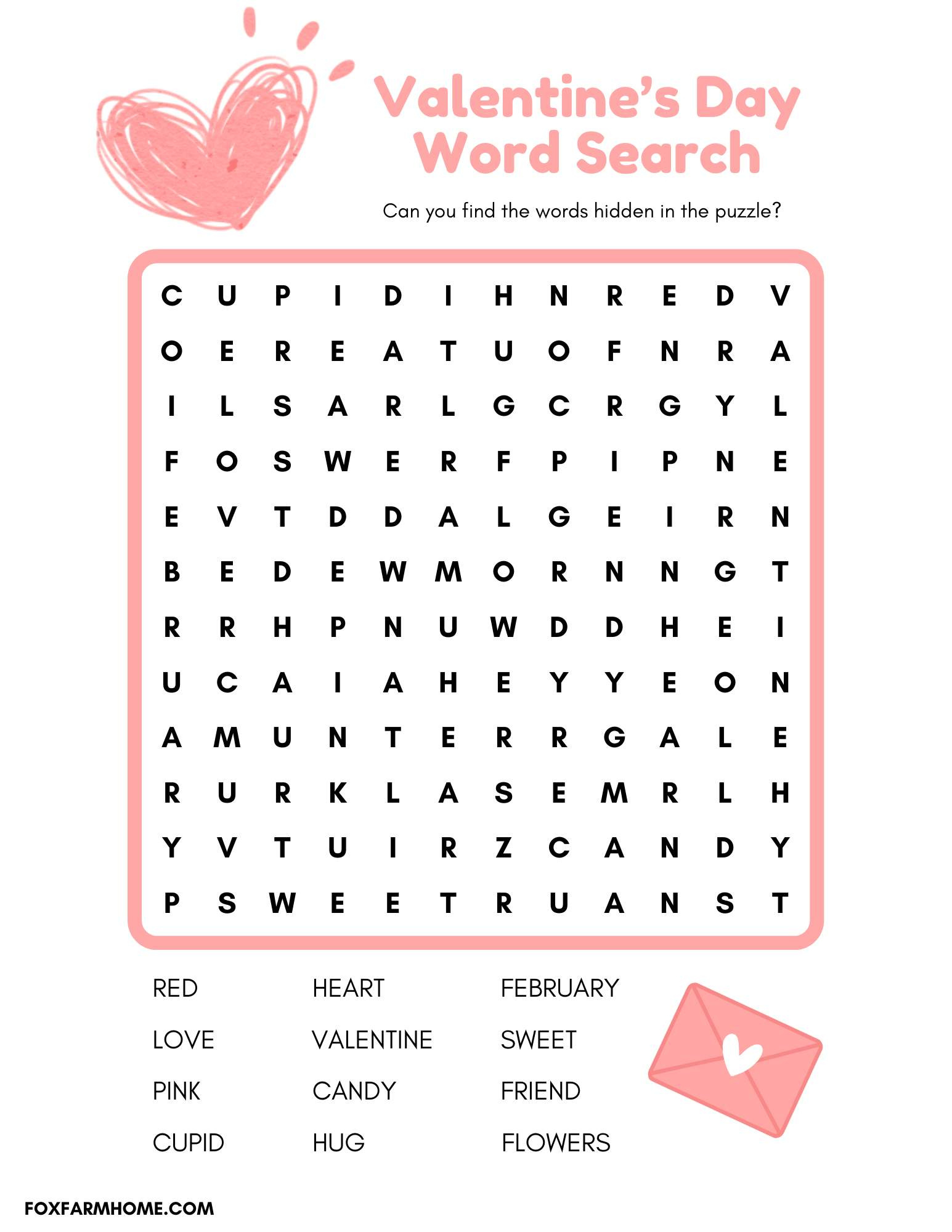 Valentine&amp;#039;S Day Word Search- Free Printable Puzzle - Fox Farm Home for Free Valentine Crossword Puzzles Printable