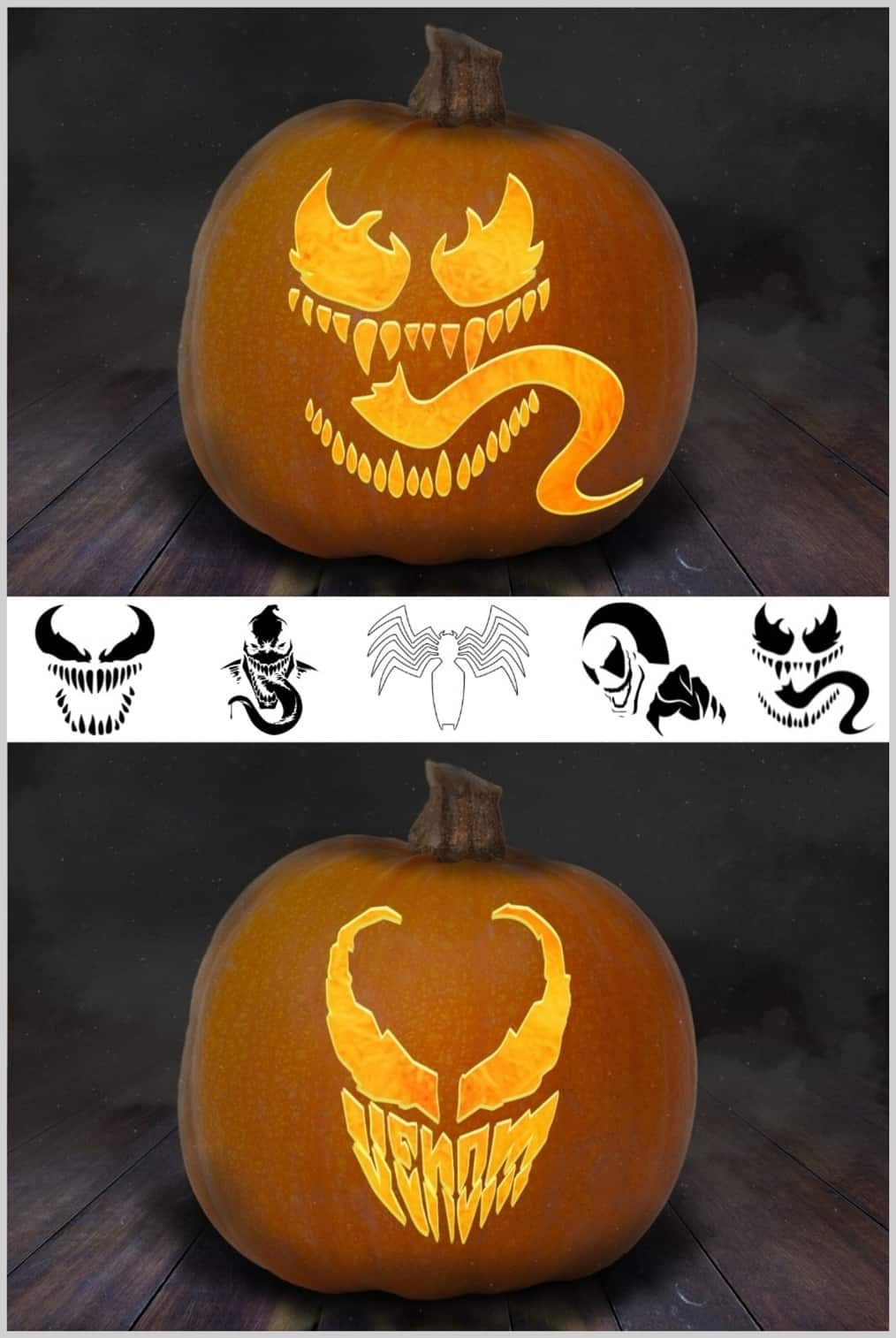 Venom Pumpkin Carving Stencils: 10 Printable Templates for Free Printable Venom Pumpkin Carving Stencils