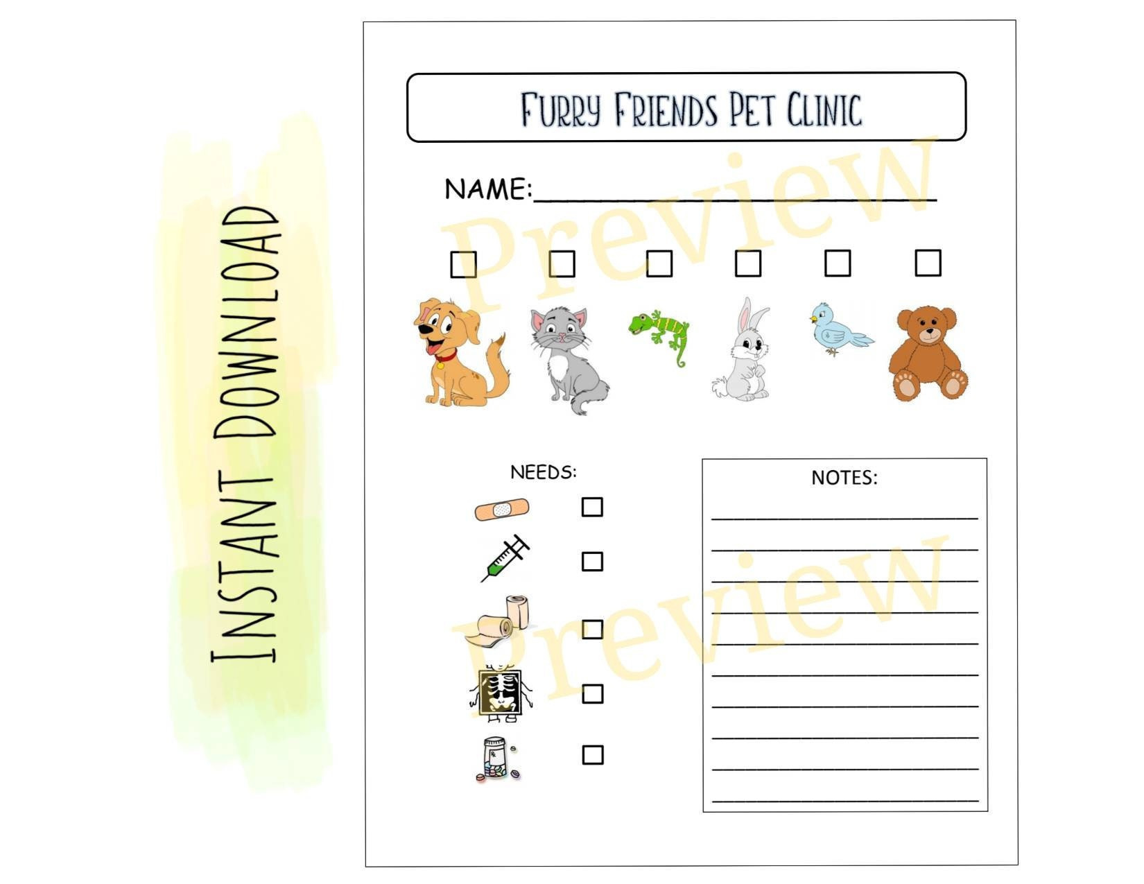 Vet Office Dramatic Play Printables throughout Dramatic Play Vet Clinic Free Printables