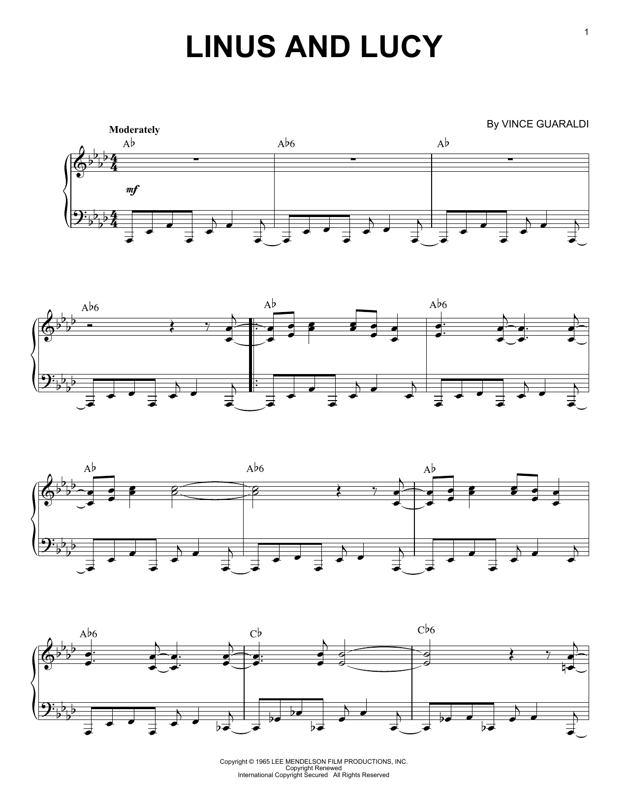 Vince Guaraldi &amp;#039;Linus And Lucy&amp;#039; Sheet Music For Piano Solo with Linus and Lucy Piano Sheet Music Free Printable