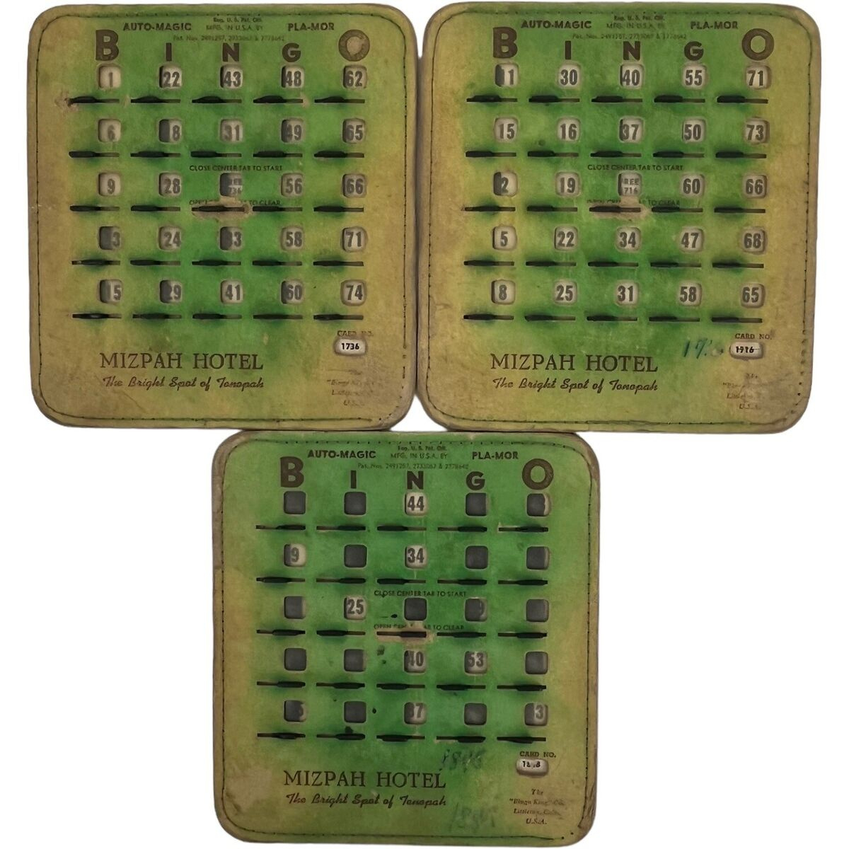 Vintage Auto-Magic Pla-Mor Bingo Cards From Mizpah Hotel Tonopah pertaining to Pla Mor Bingo Cards