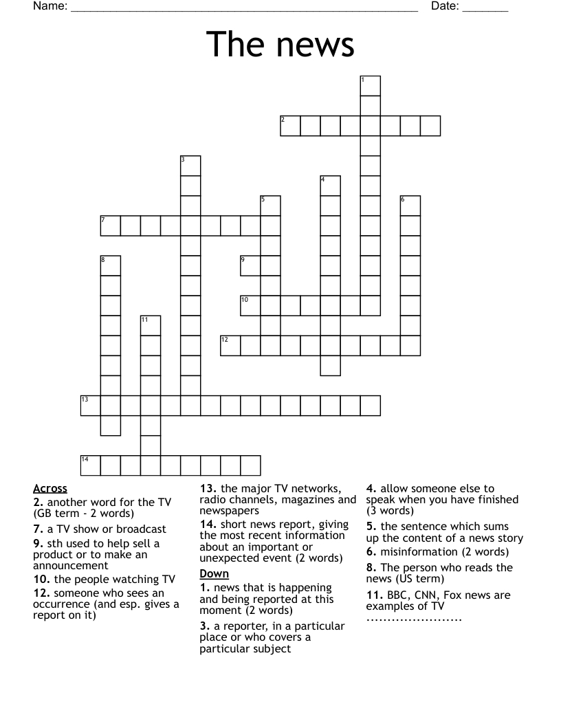 Vocabulary - 6E4 - News Report Crossword - Wordmint pertaining to Fox News Crossword Puzzle Today Printable