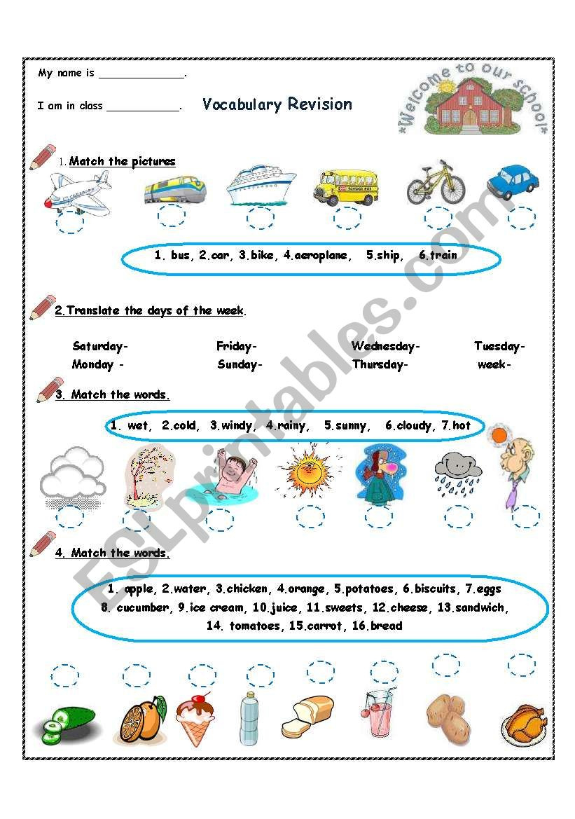 Vocabulary Revision- 4Th Grade( 4 Pages) - Esl Worksheet in Vocabulary Printable Worksheets For 4th Grade