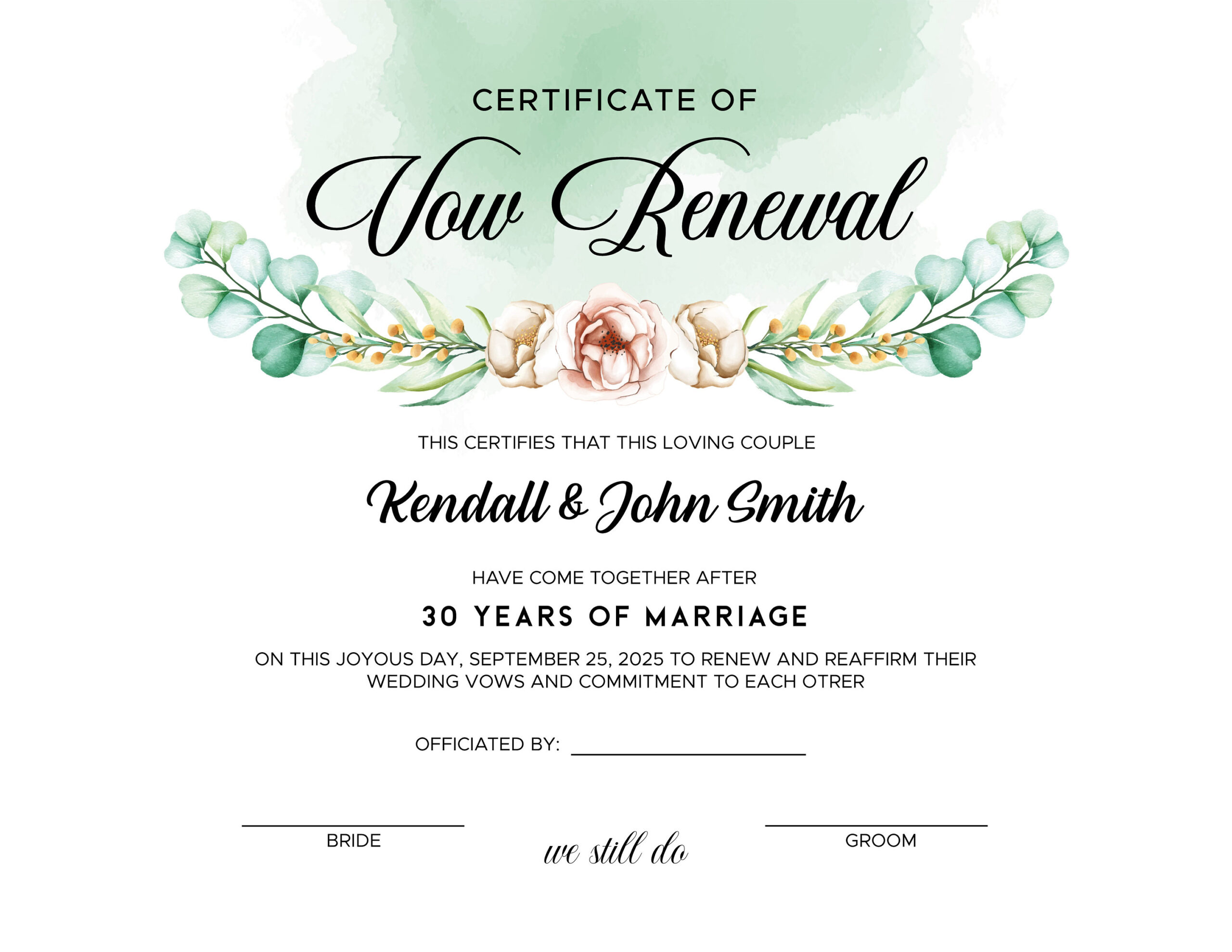 Vow Renewal Certificate. Editable Printable Wedding Certificate within Free Printable Renewal Of Vows Certificate