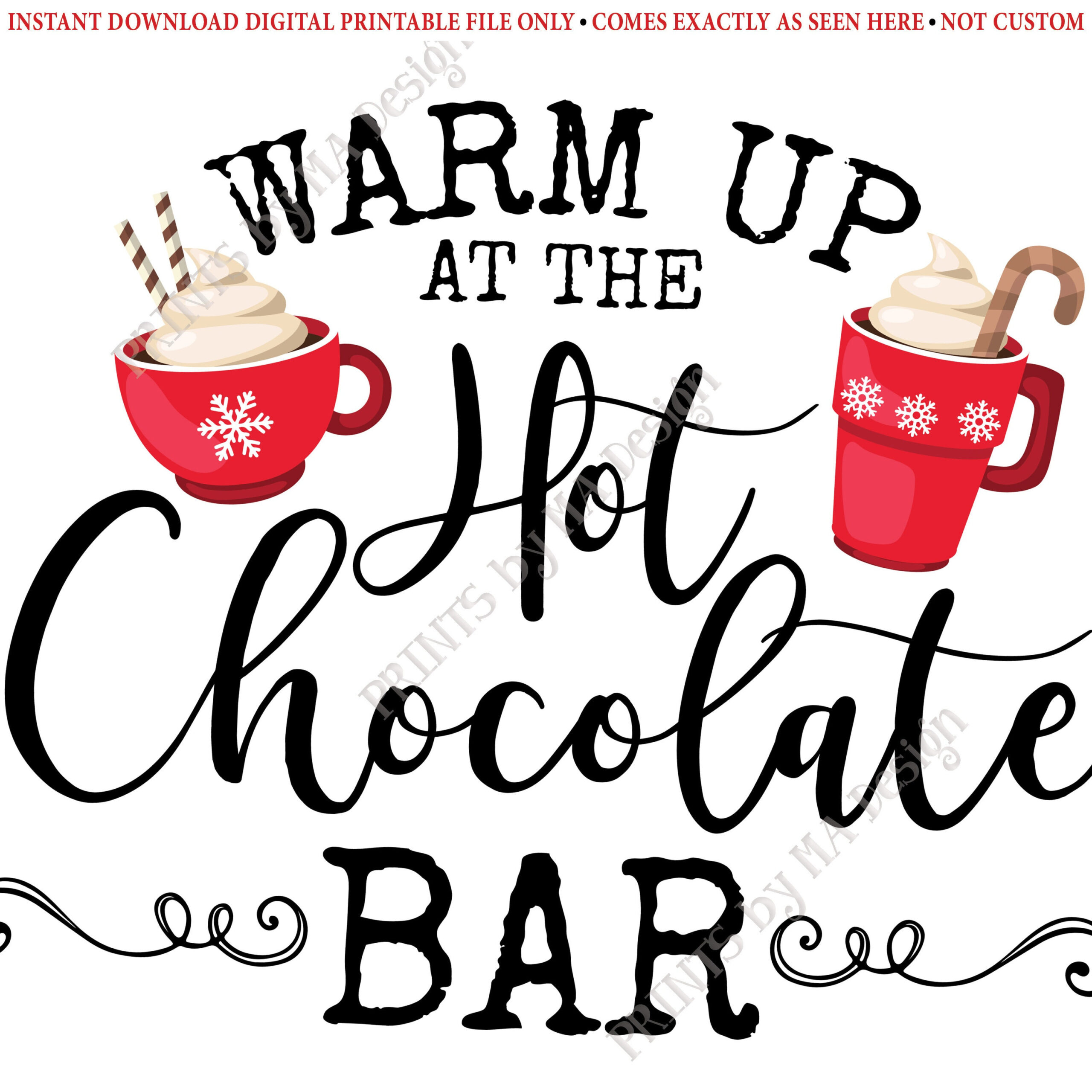 Warm Up At The Hot Chocolate Bar Sign, Holiday Party Hot Cocoa regarding Hot Cocoa Bar Sign Printable