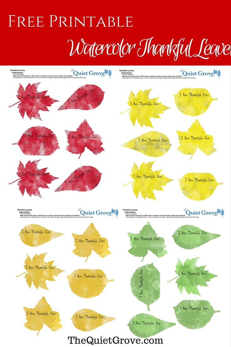 Watercolor Thankful Leaves Free Printable ⋆ The Quiet Grove throughout Free Printable Thankful Leaves Printable