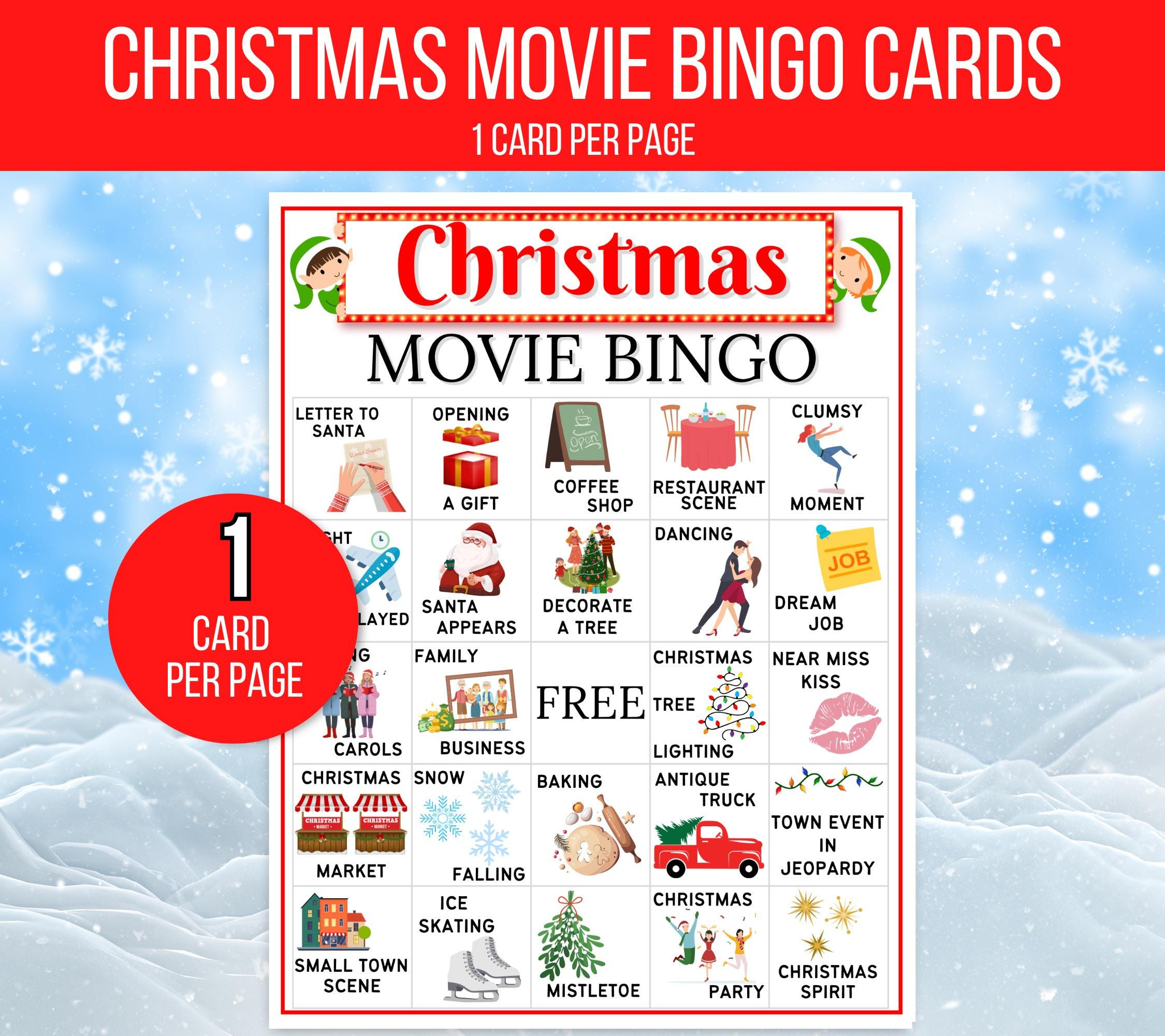Weihnachtsfilm Bingo, 50 Weihnachtsbingokarten, Hallmark Film inside Christmas Movie Bingo Card