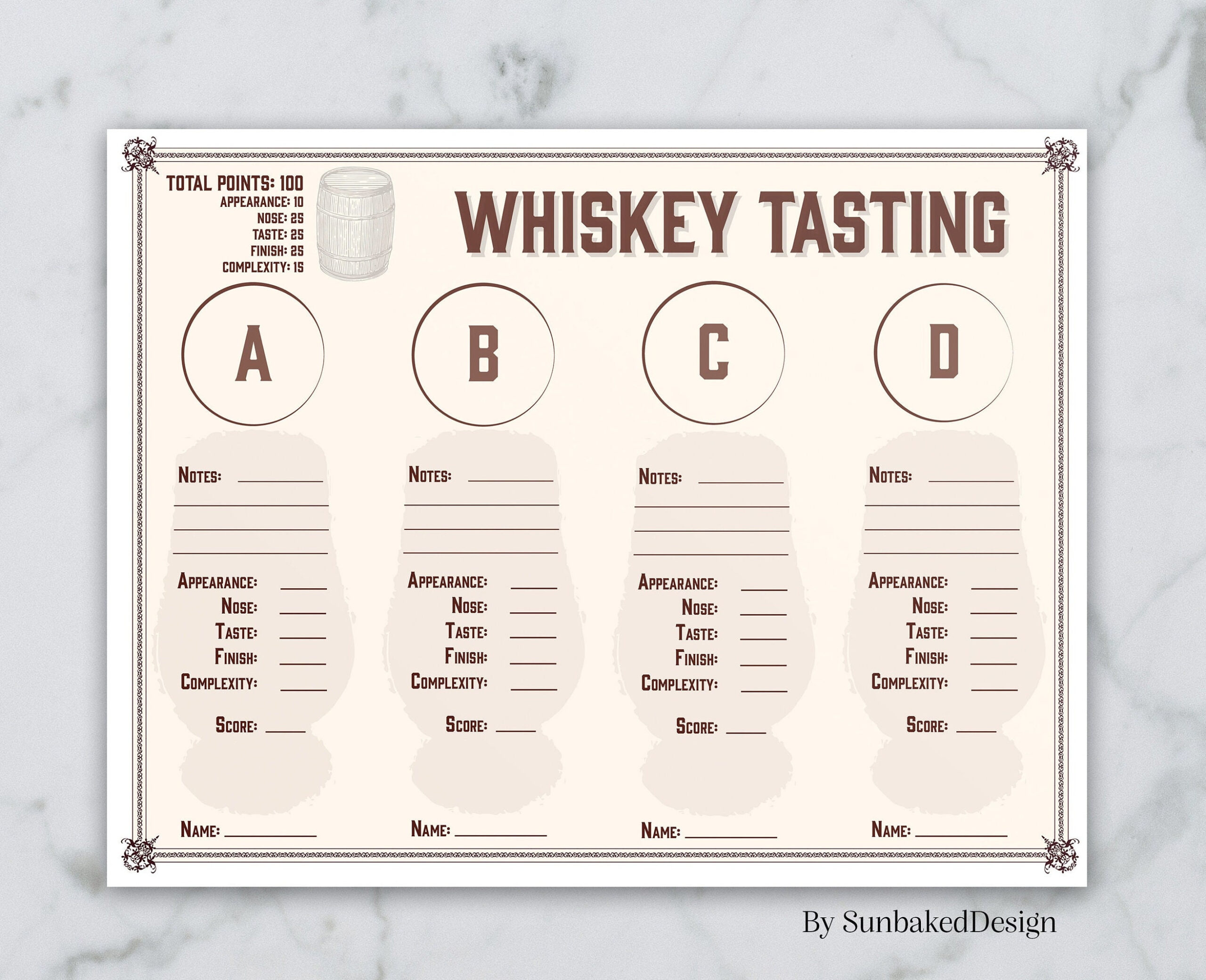 Whisky Tasting Sheet Für 4 Tastings - Whiskey Tasting Party - Whiskey Scorecard - Whiskey Tasting Mat - Instant Download pertaining to Free Printable Whiskey Tasting Sheet Template