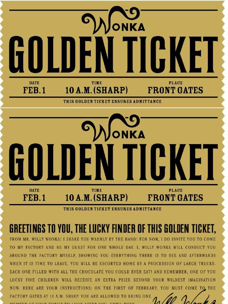 Willy Wonka Golden Ticket | Pdf within Free Printable Wonka Golden Ticket Template