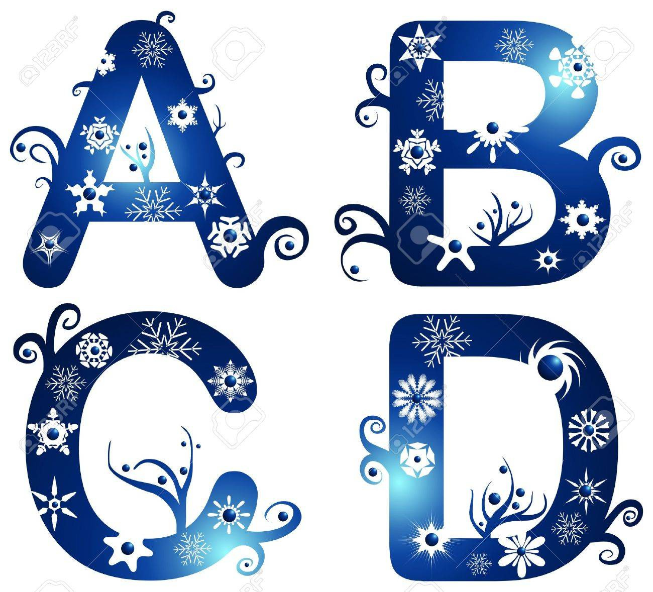 Winter Alphabet Set Letters A - D Royalty Free Svg, Cliparts pertaining to Free Printable Winter Alphabet Letters