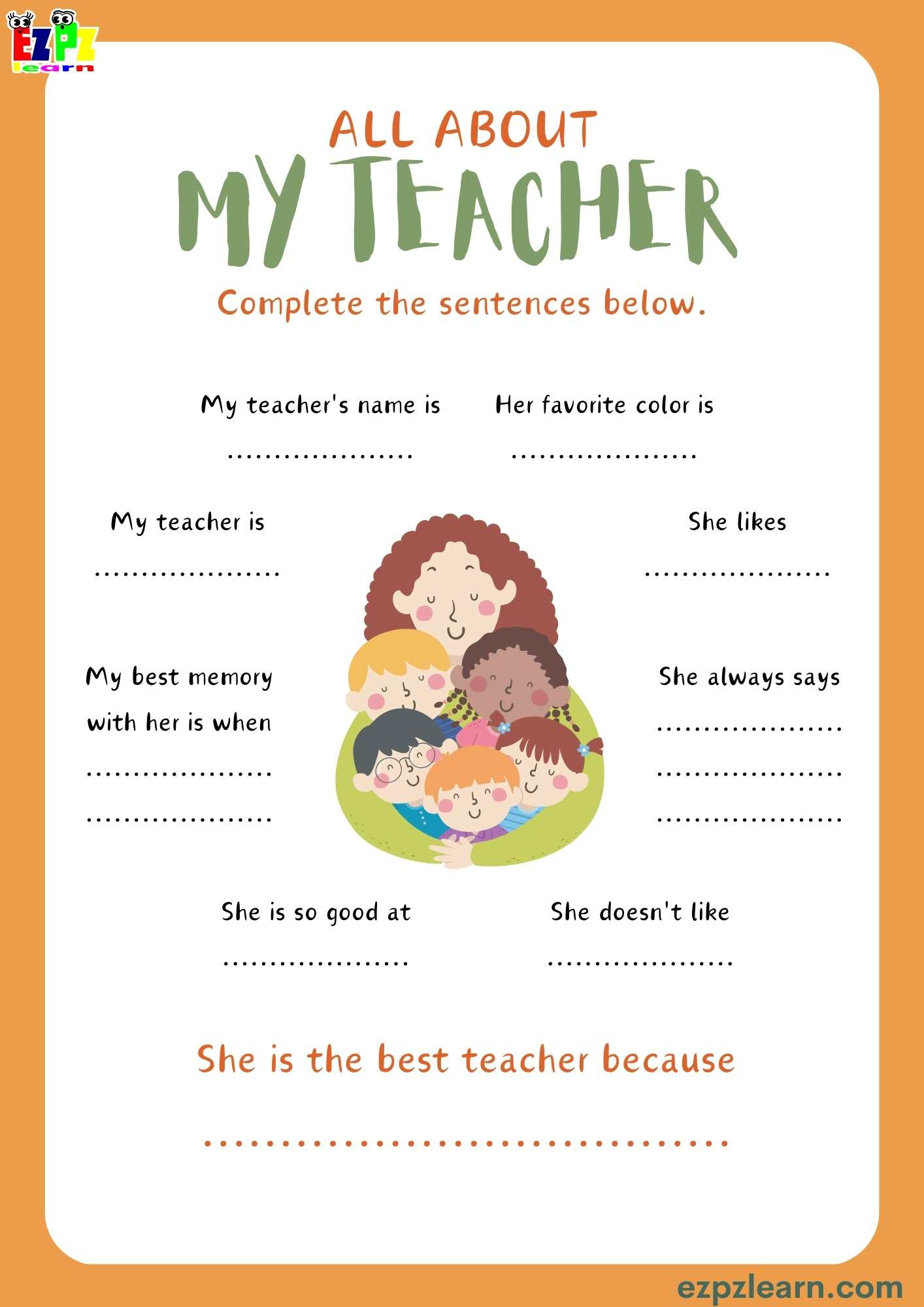 Women&amp;#039;S Day All About My Teacher Writing Activity - Ezpzlearn pertaining to All About My Teacher Free Printable