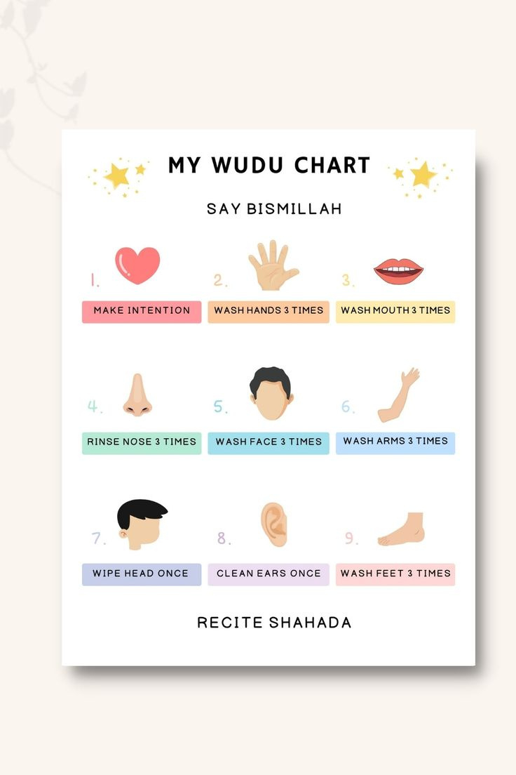 Wudu Chart Printable, Wudu Poster, Islamic Wudu, Wudu Guide For for Free Printable Wudu Chart