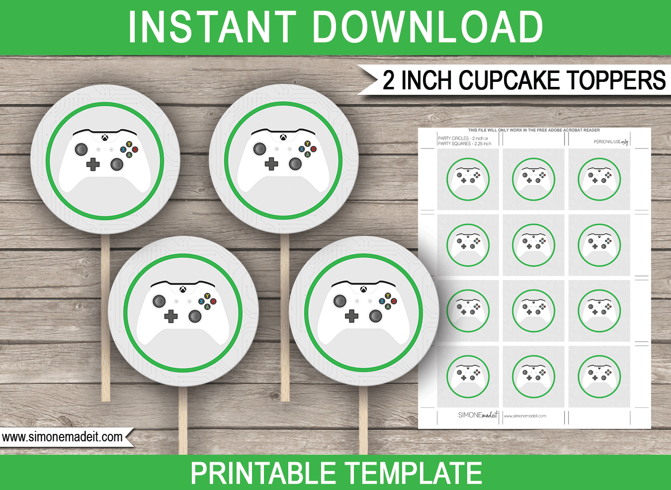 Xbox Cupcake Toppers Template throughout Free Printable Video Game Cupcake Toppers