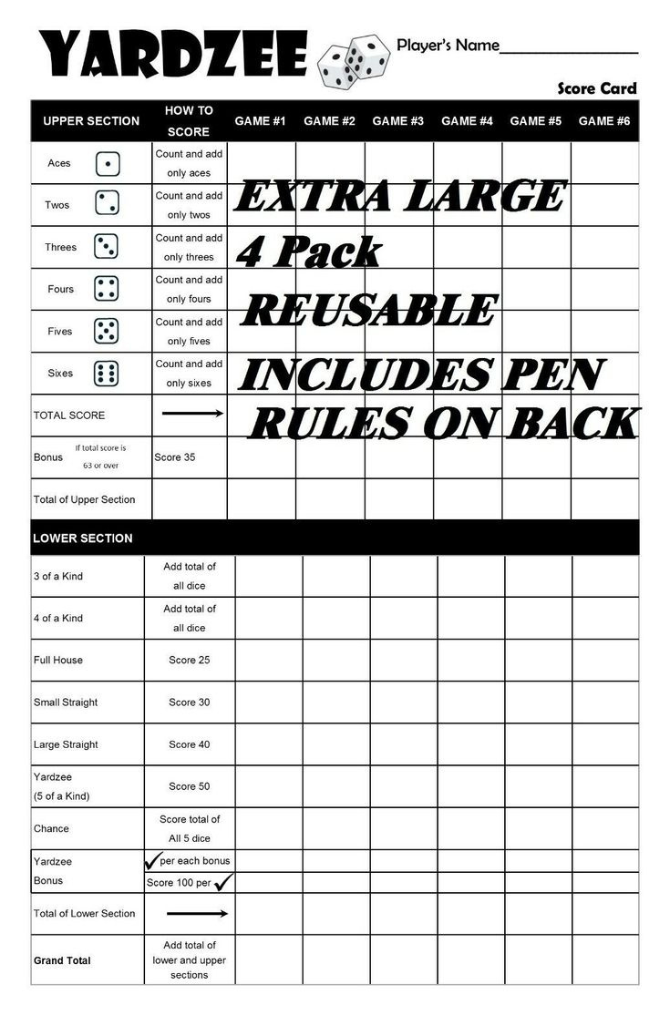 Yardzee Extra Large Scorecard Score Sheet within Yardzee Score Card Printable Free