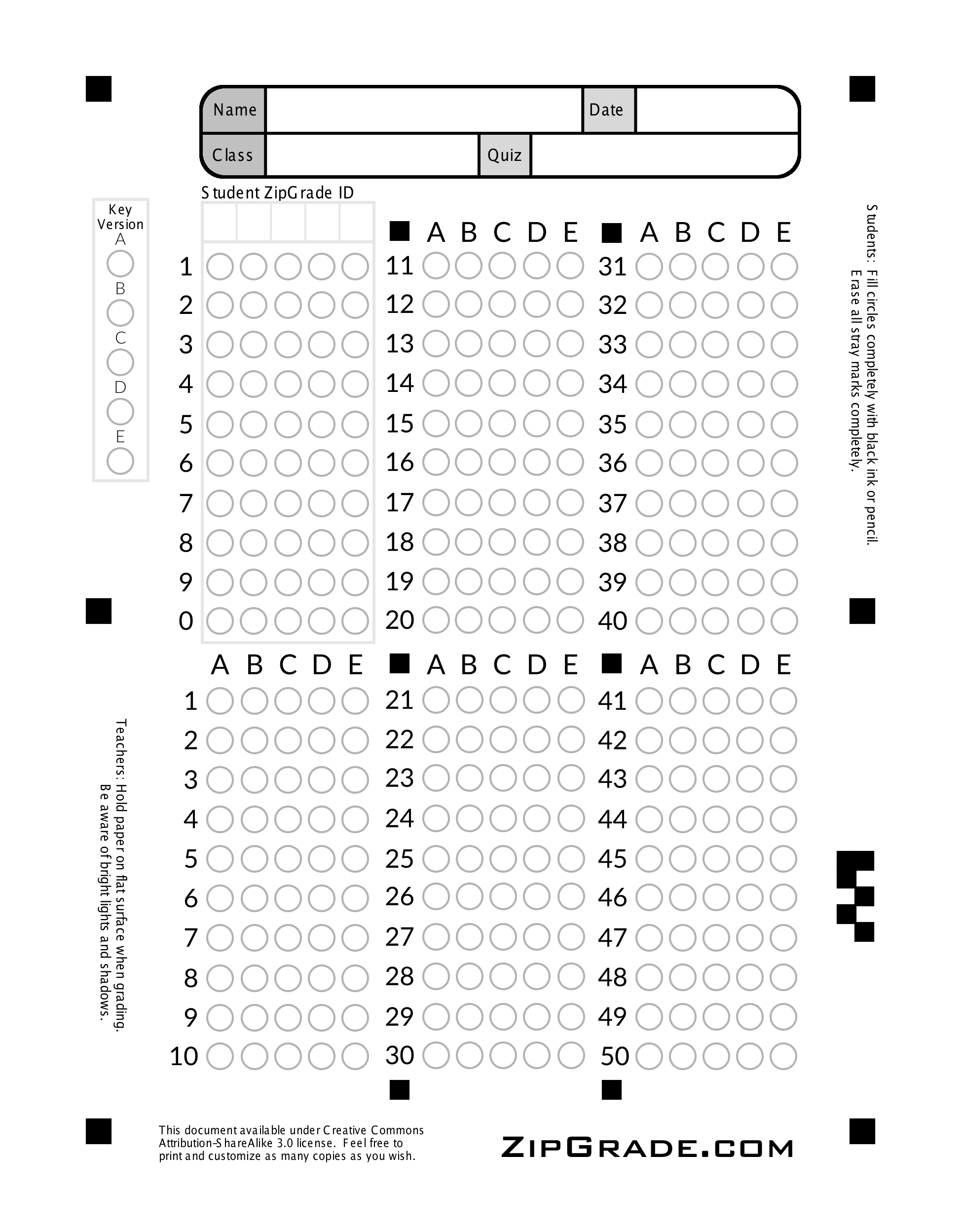 Zipgrade: Answer Sheet Forms with Free Printable Scantron Sheet