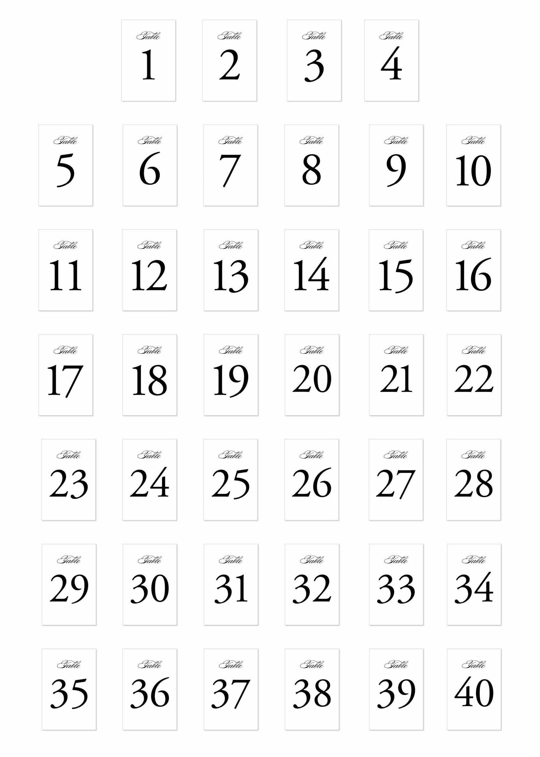 1-40 Printable Wedding Table Numbers For Instant Download. Size regarding Number Cards 1-40 Printable