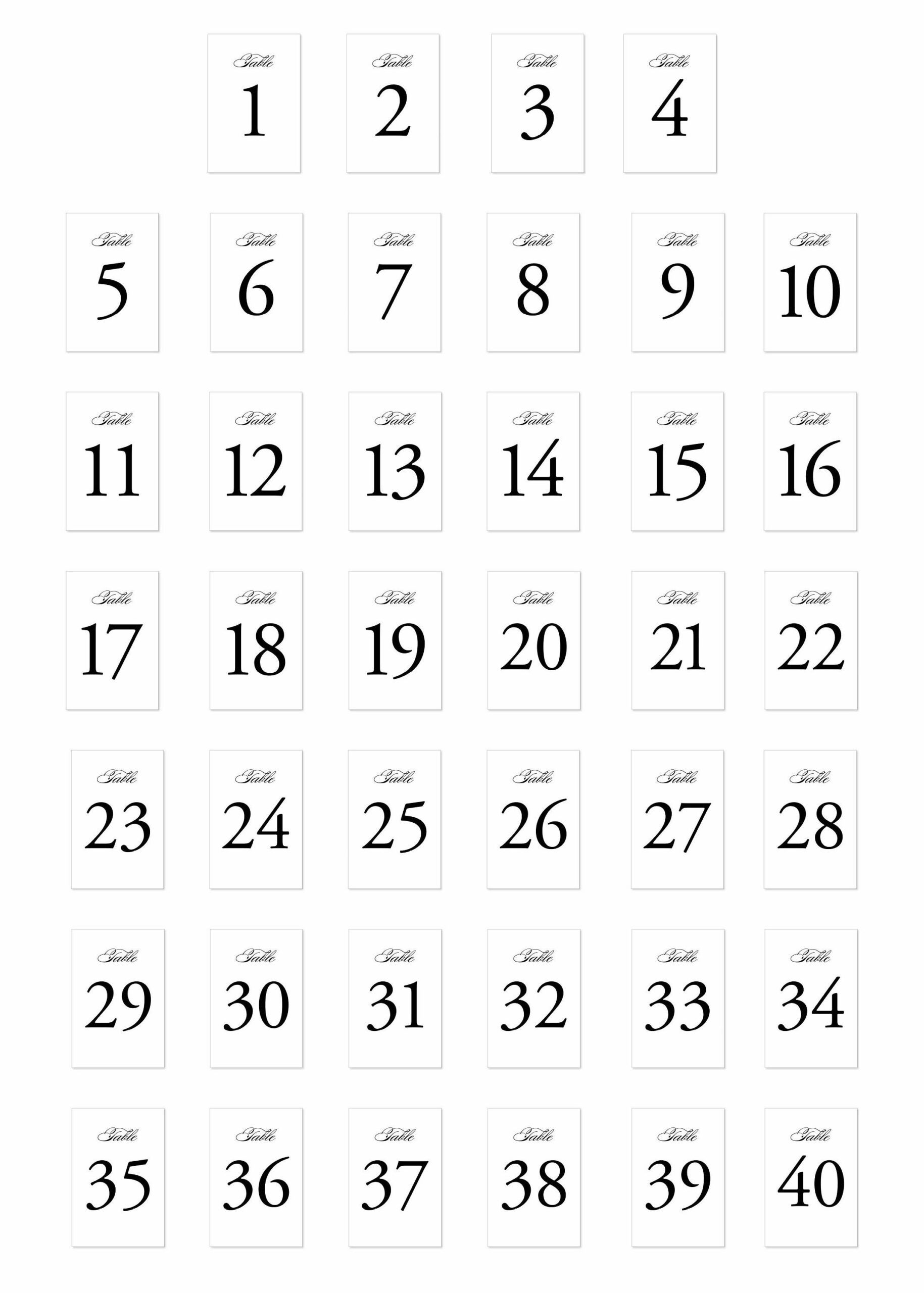 1-40 Printable Wedding Table Numbers For Instant Download. Size within Printable Numbers 1-40