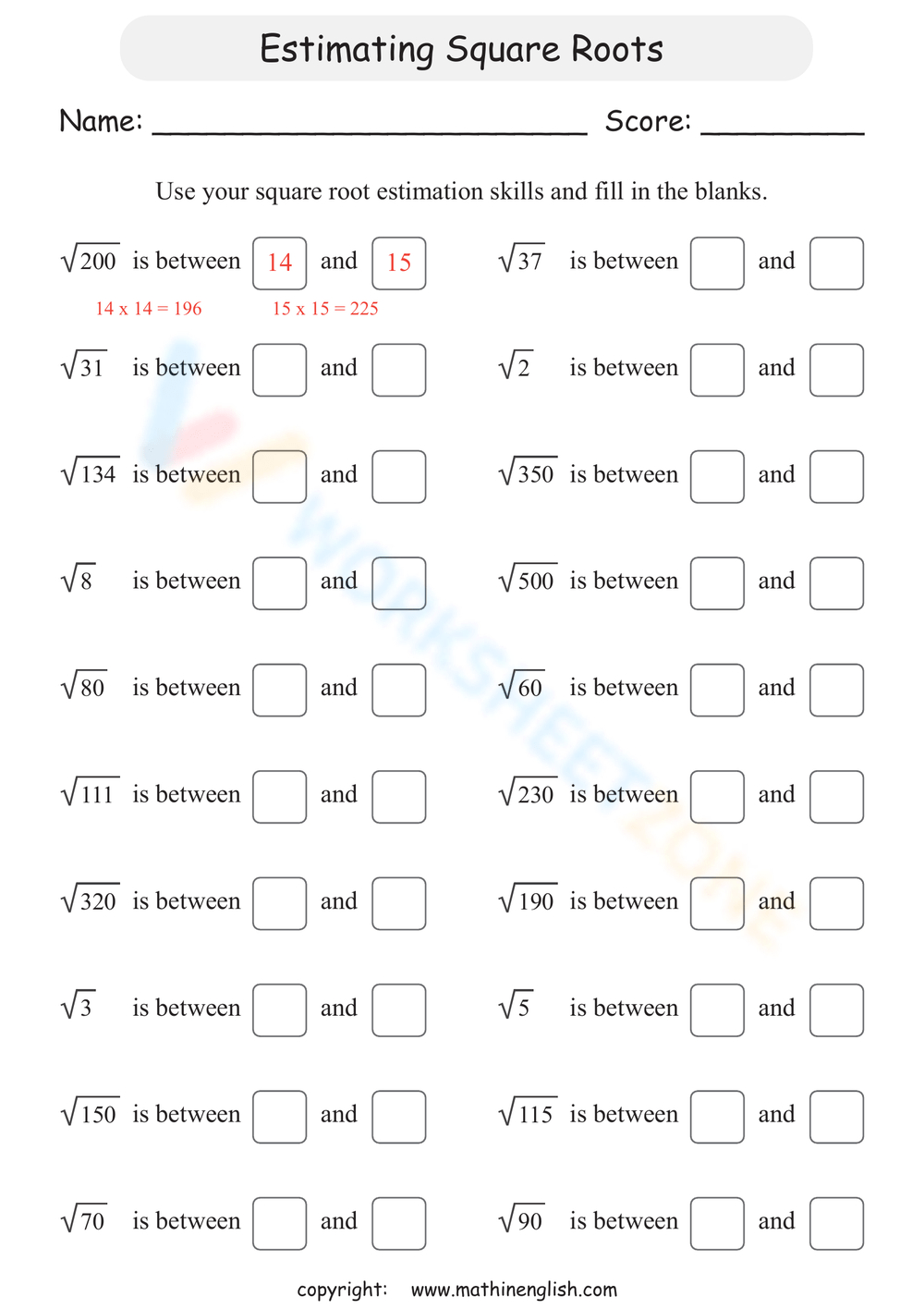 10+ Grade 9 Estimating Square Roots Worksheets 2024 - Worksheets intended for Estimating Square Roots Worksheet Printable