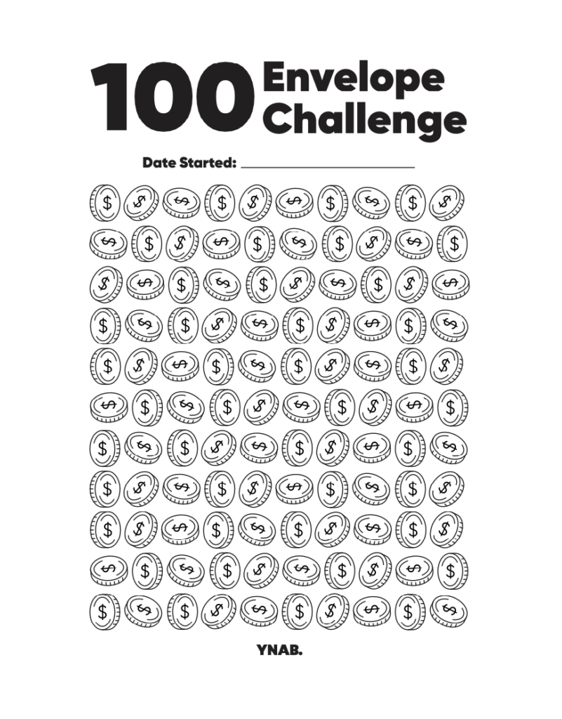 100 Envelope Challenge (With Free Printable!) | Ynab inside 100 Envelope Challenge Tracker Free Printable