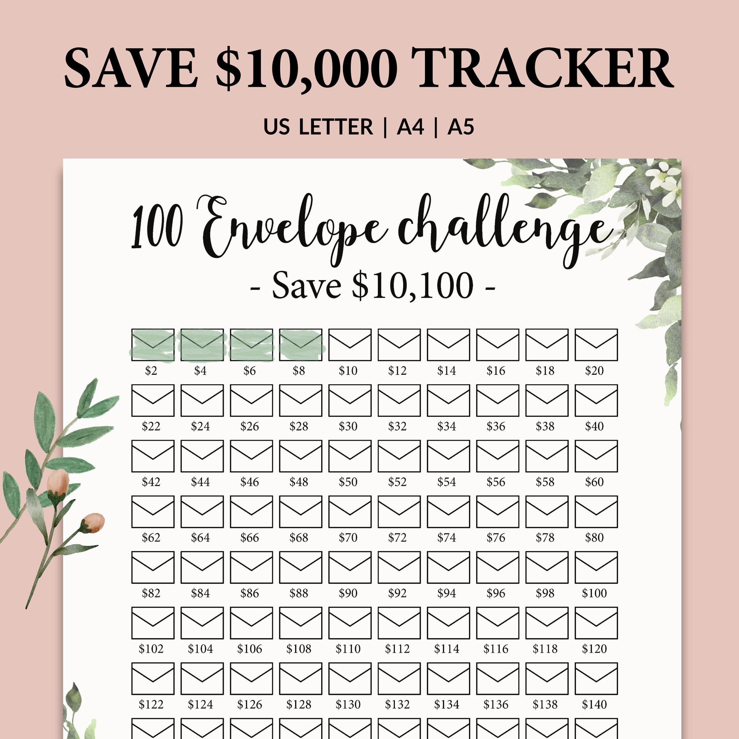 100 Envelopes Challenge L 10.000 Spar-Tracker Sparen Sie 10K within Free Printable 100 Envelope Challenge 10K