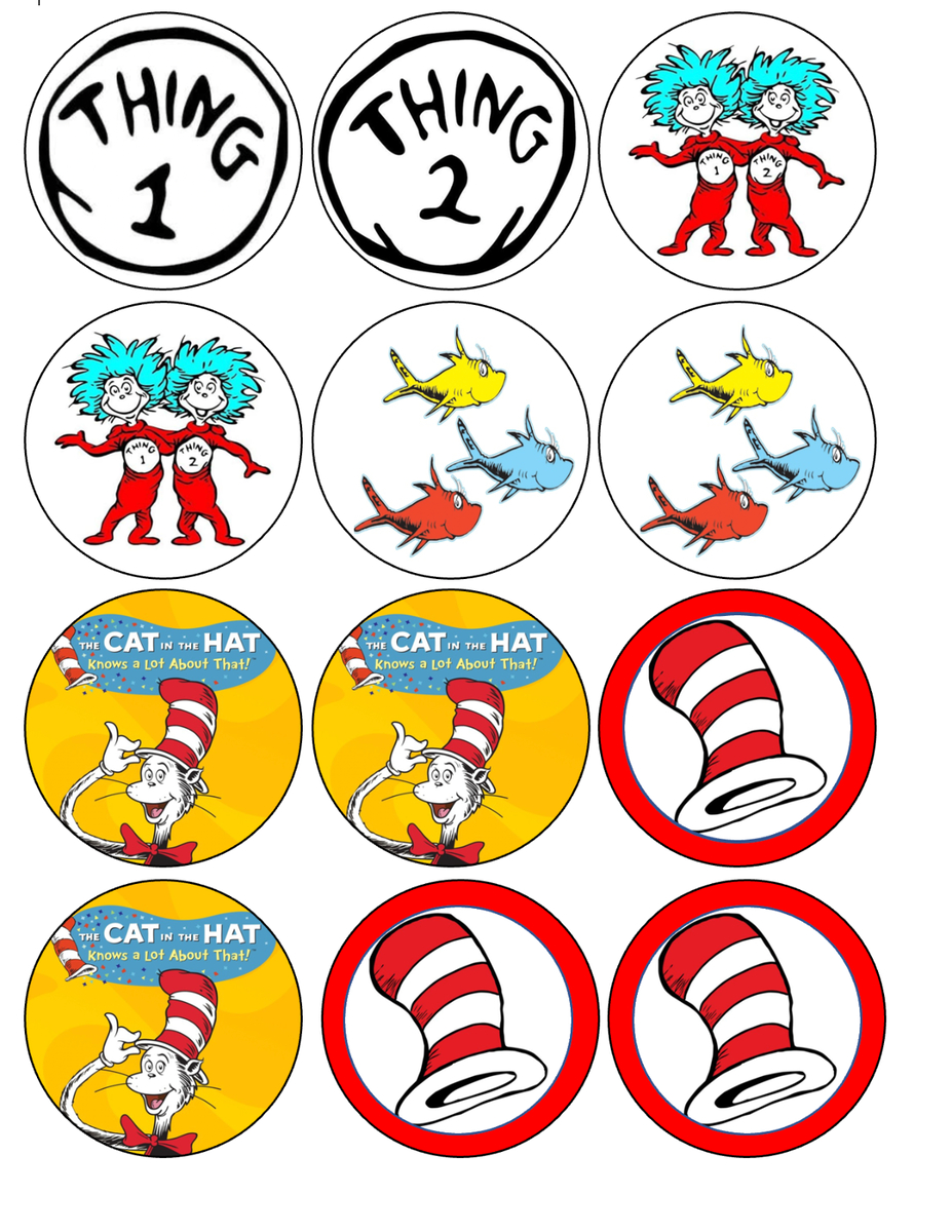 12 Dr. Seuss, Cat In The Hat, Edible Paper, Cupcake Cookie Toppers Choose Size throughout Dr Seuss Printable Cupcake Toppers
