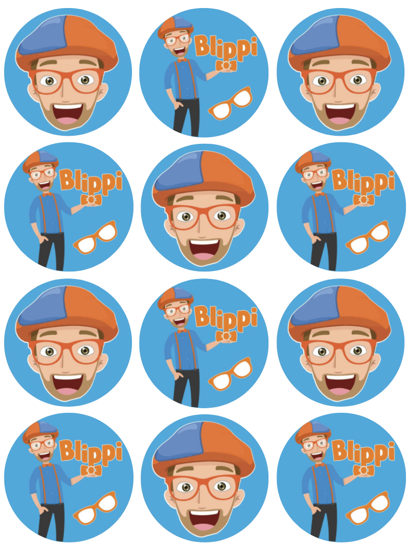 12 X Blippi Edible Cupcake Topper 4Cm Round Uncut Images Birthday for Blippi Cake Topper Printable