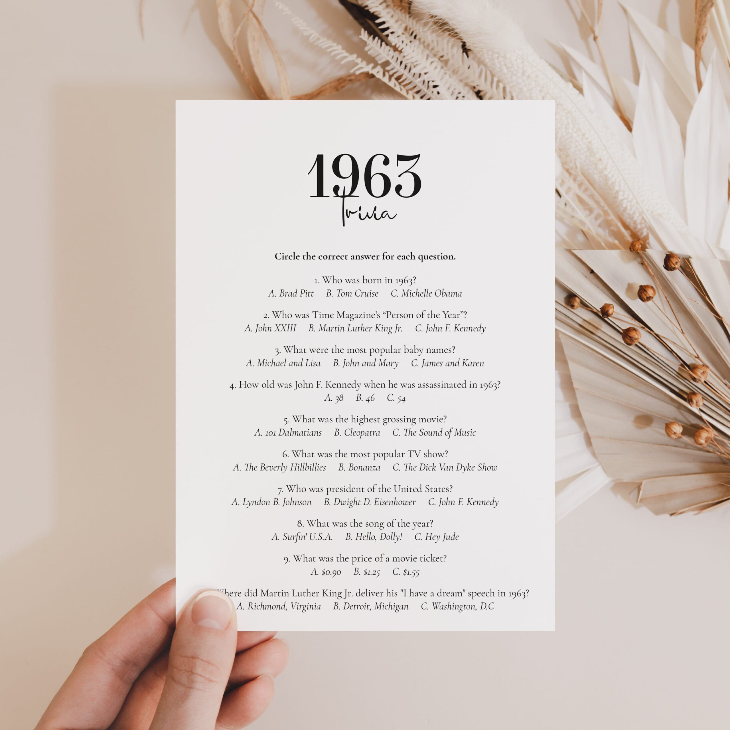 1963 Quiz Printable Fun Facts About 1963 Trivia Simple 62Nd Bday in 1963 Trivia Questions And Answers Printable