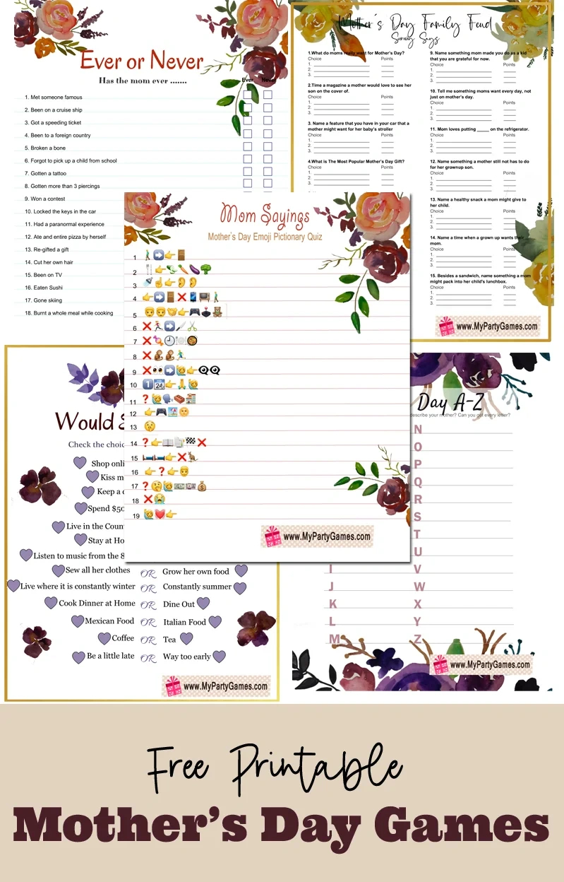 20 Free Printable Mother&amp;#039;S Day Games for Mother&amp;amp;#039;s Day Trivia Questions and Answers Printable