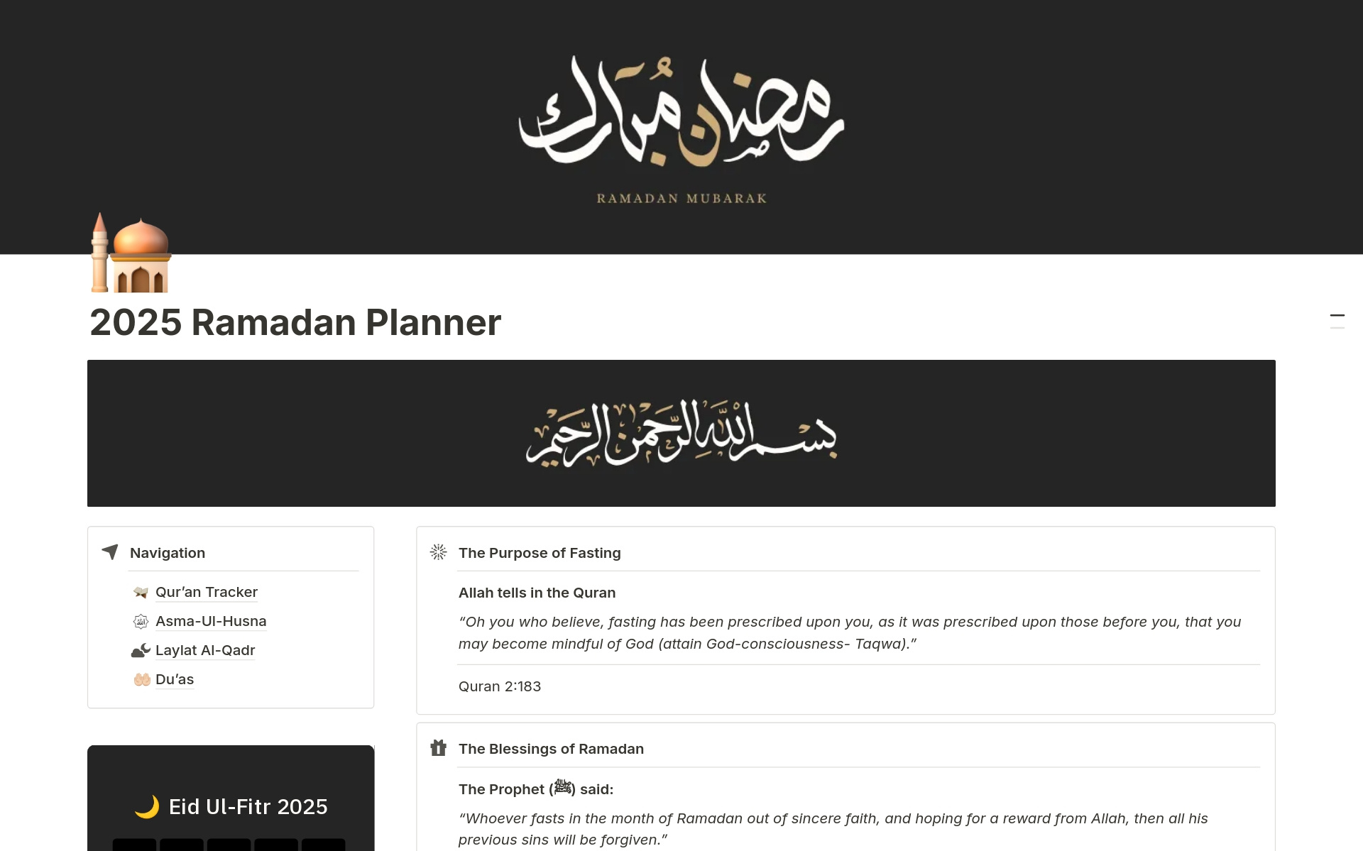 2025 Ramadan Planner Templateayshmade | Notion Marketplace within Ramadan Goal Planning Chart 2025 Free Printable