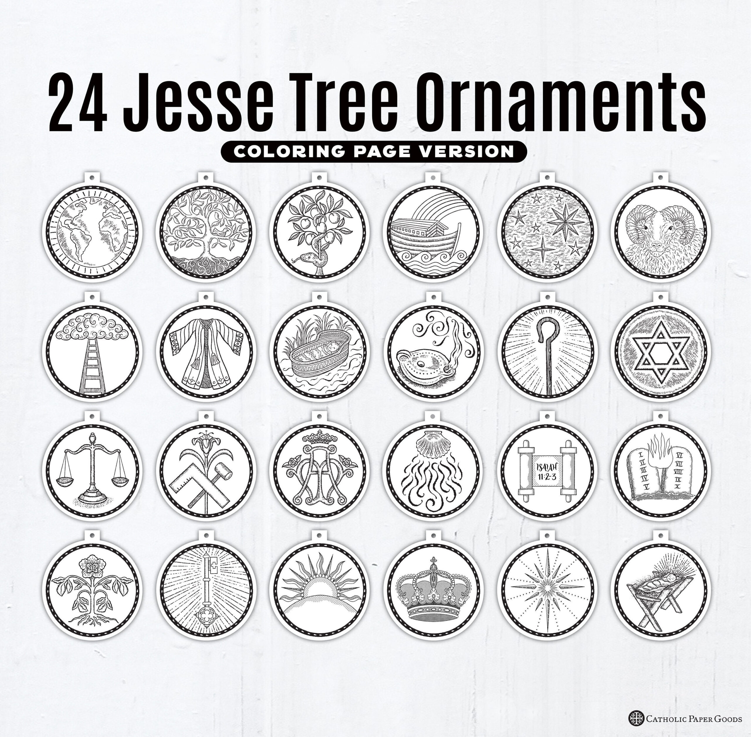 24 Jesse Tree Printable Ornaments Pdf, Coloring Page Ornaments in Free Printable Jesse Tree Printables