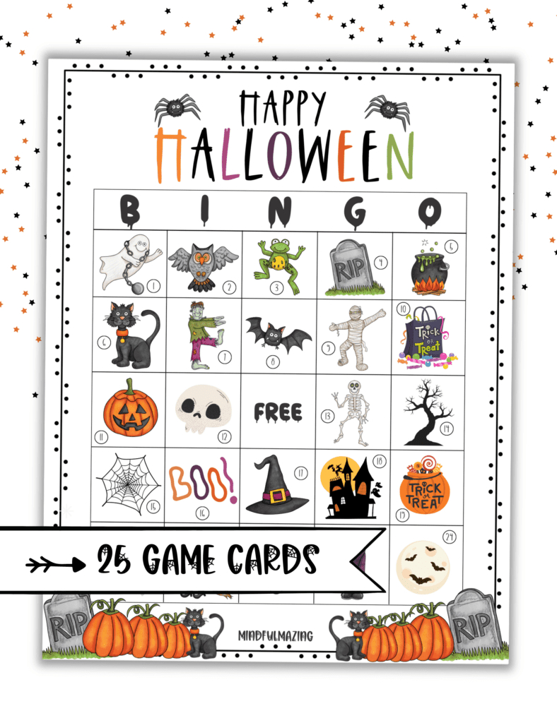 25 Free Printable Halloween Bingo Cards For Kids • Mindfulmazing throughout Free Halloween Bingo Card